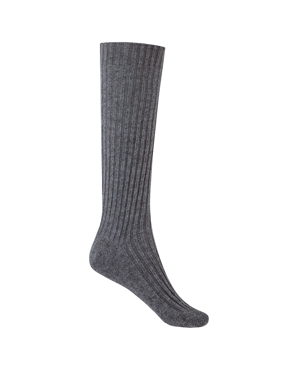 Meias Altas de Caxemira/Lã com Canelado. Produto Fabricado em Espanha Cinzento-1