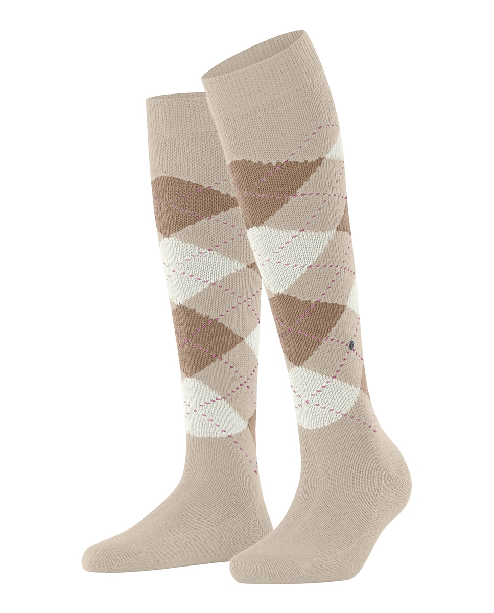 Meias altas de mulher Burlington com estampado de losangos Bege-2