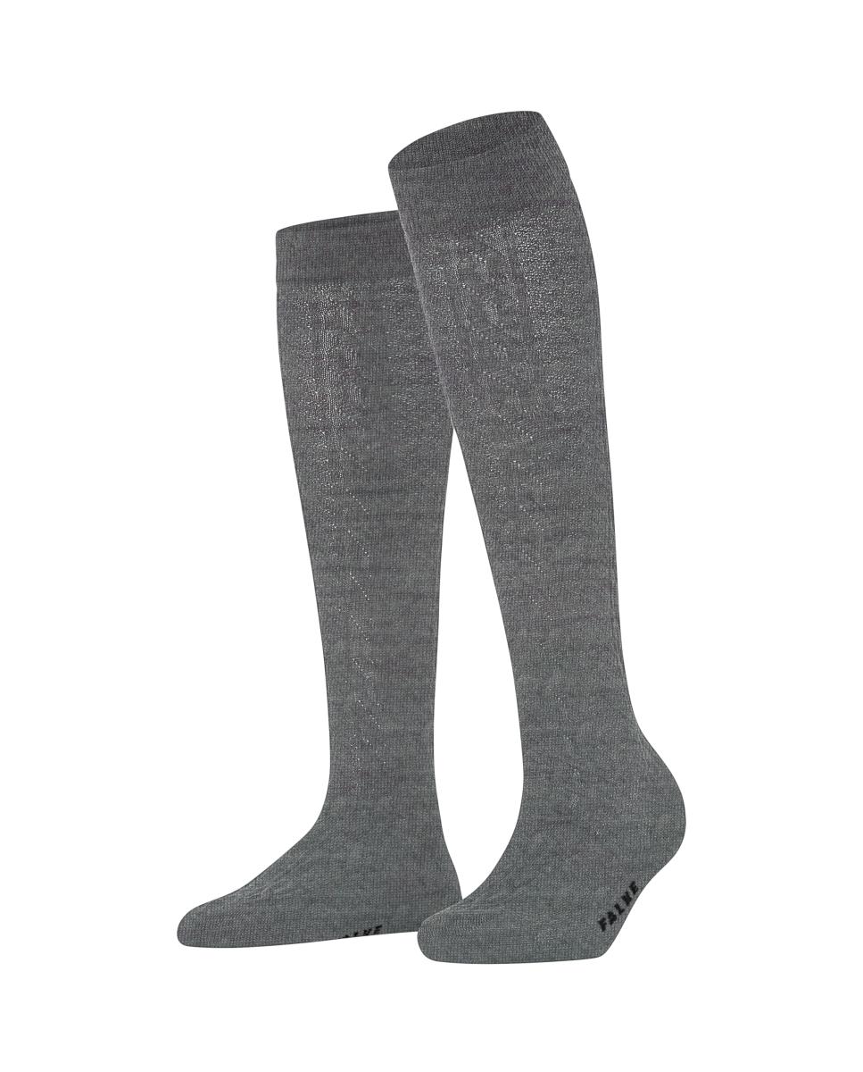 Meias Altas Entrançadas de Lã Merino Cinzento-3