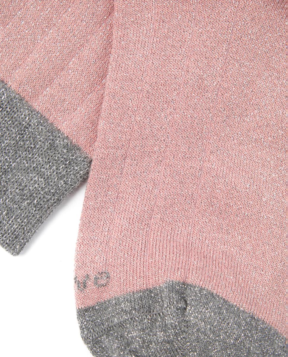 Meias Compridas Lisas com Fio Metalizado Rosa-2
