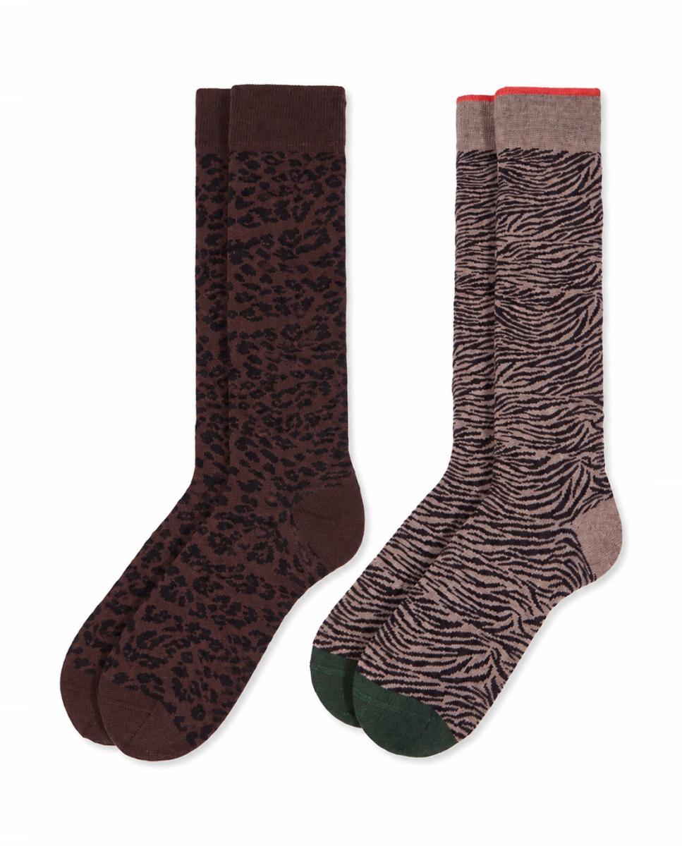 Pack 2 calcetines altos fantasía de algodón cálido para mujer - Soxland - Marrón Marrón-1