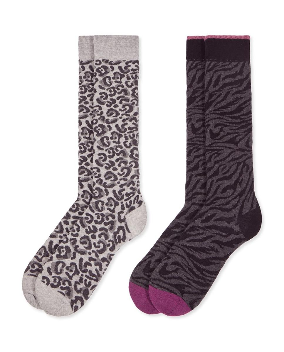 Pack 2 calcetines altos fantasía de algodón cálido para mujer - Soxland - Gris Gris-1