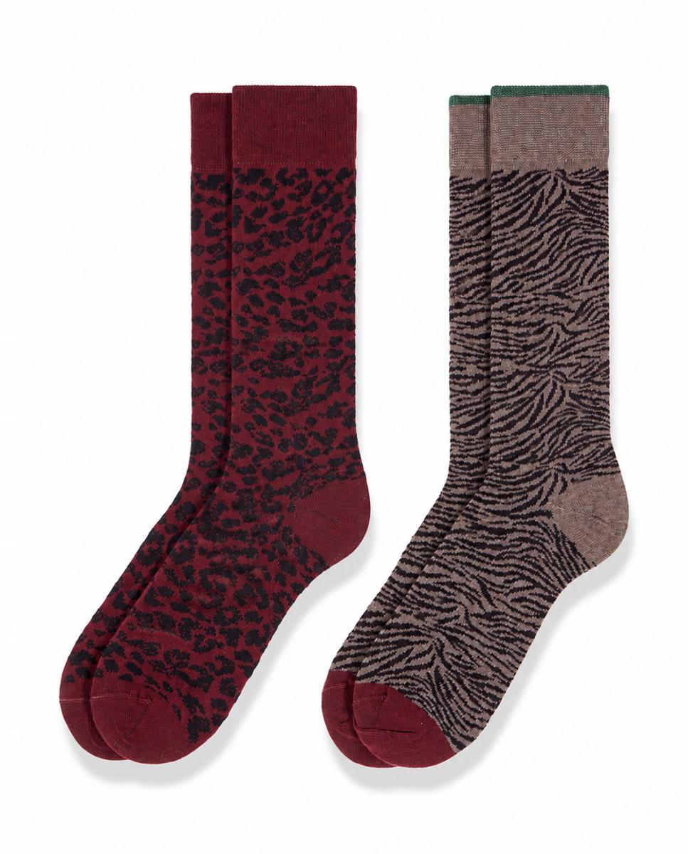 Pack 2 calcetines altos fantasía de algodón cálido para mujer - Soxland - Rojo Rojo-1