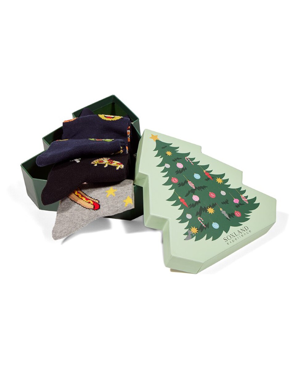 Imagem 0 de Caixa de Presente Árvore de Natal com Pack de Três Pares de Meias com Fantasia