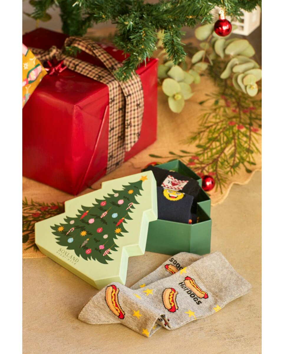 Caixa de Presente Árvore de Natal com Pack de Três Pares de Meias com Fantasia Multicolor-4