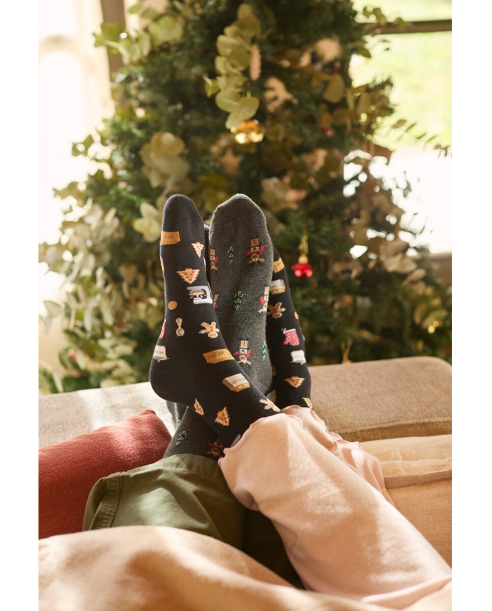 Caixa Metálica Musical Natal com Pack de Três Pares de Meias com Fantasia Multicolor-6