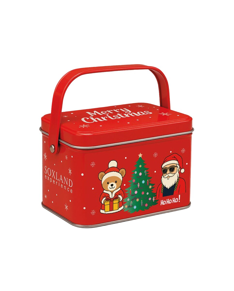 Caixa Metálica Natal com um Par de Meias com Fantasia Azul-marinho-2