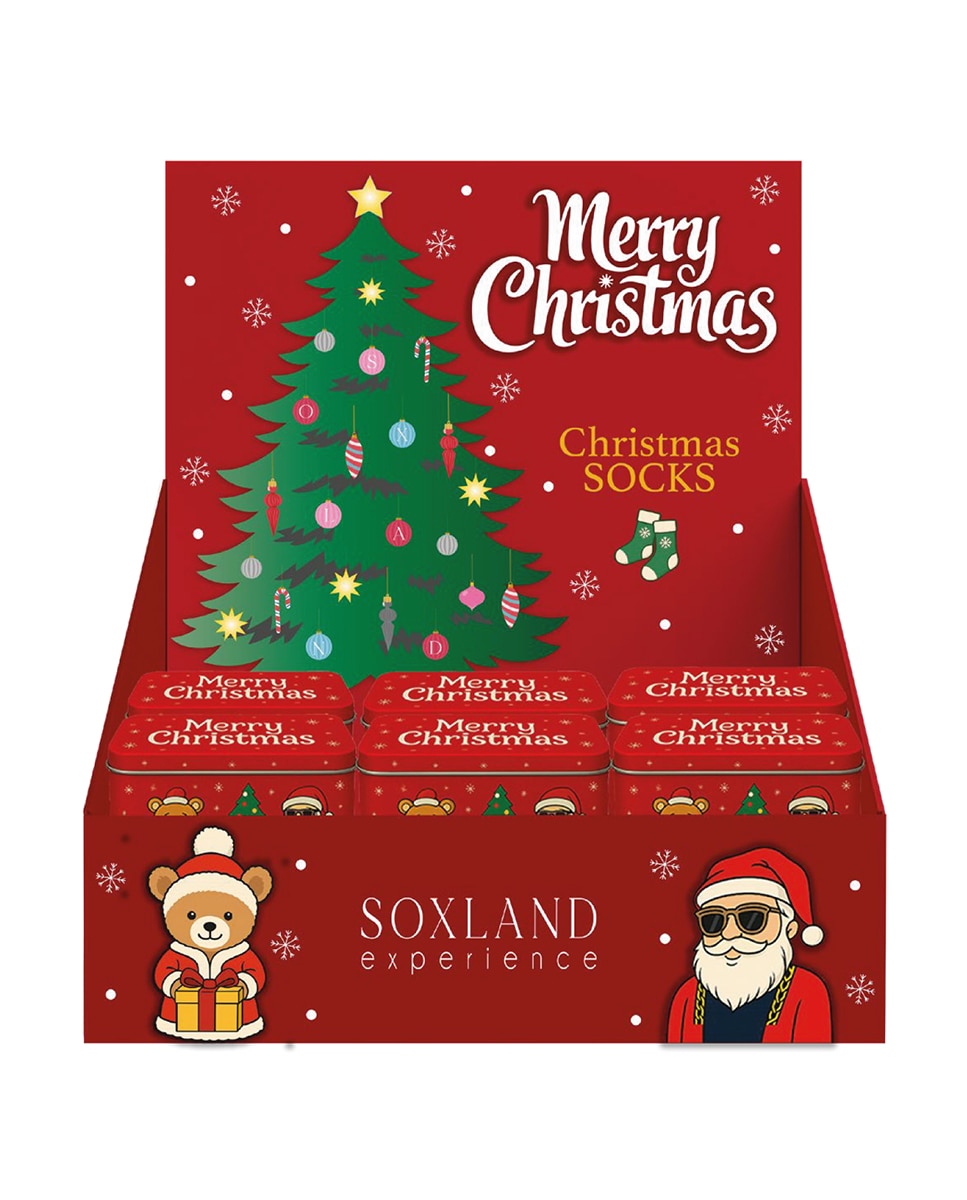 Caixa Metálica Natal com um Par de Meias com Fantasia Azul-marinho-3