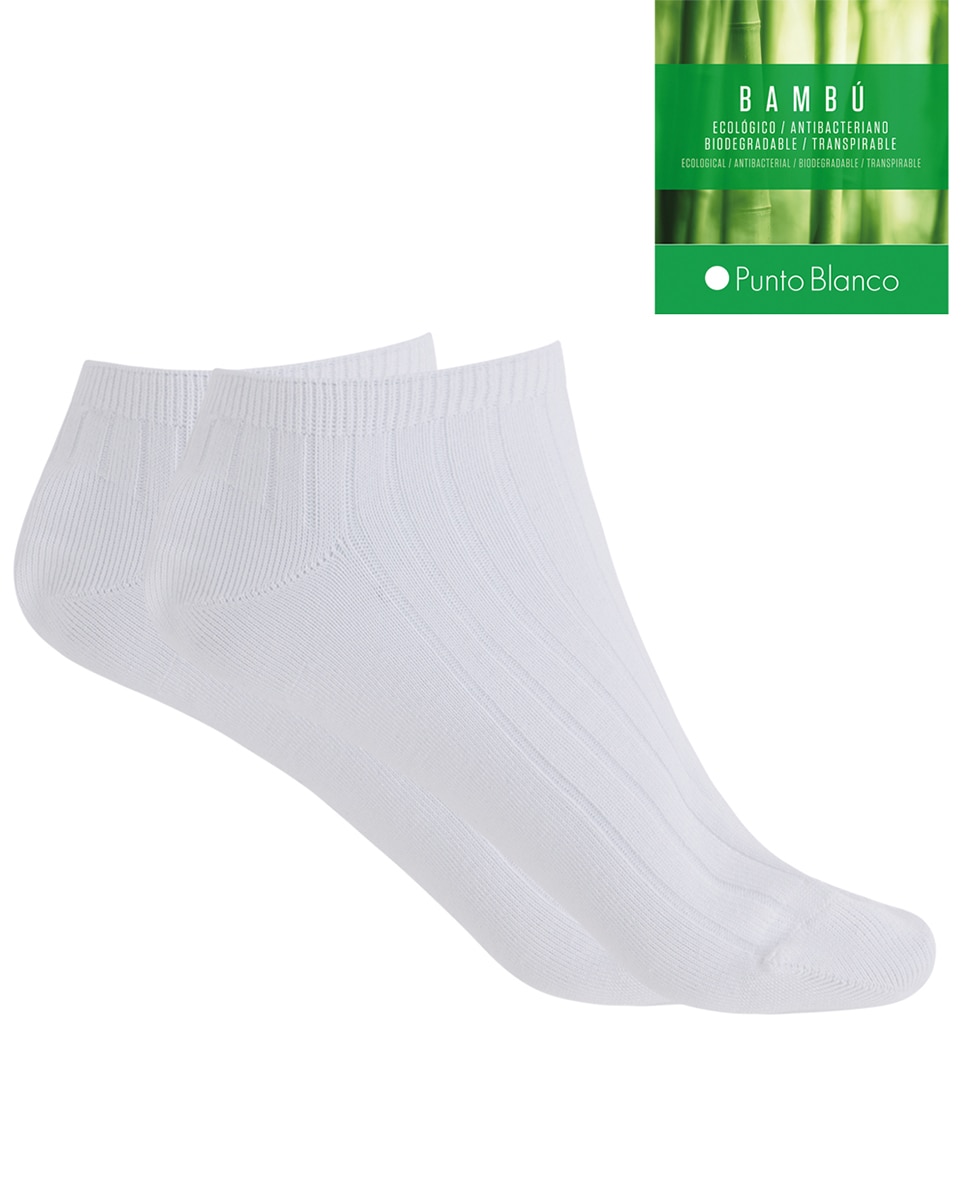 Meias pelo Tornozelo de Bambu Canelado. Produto Fabricado em Espanha Branco-2