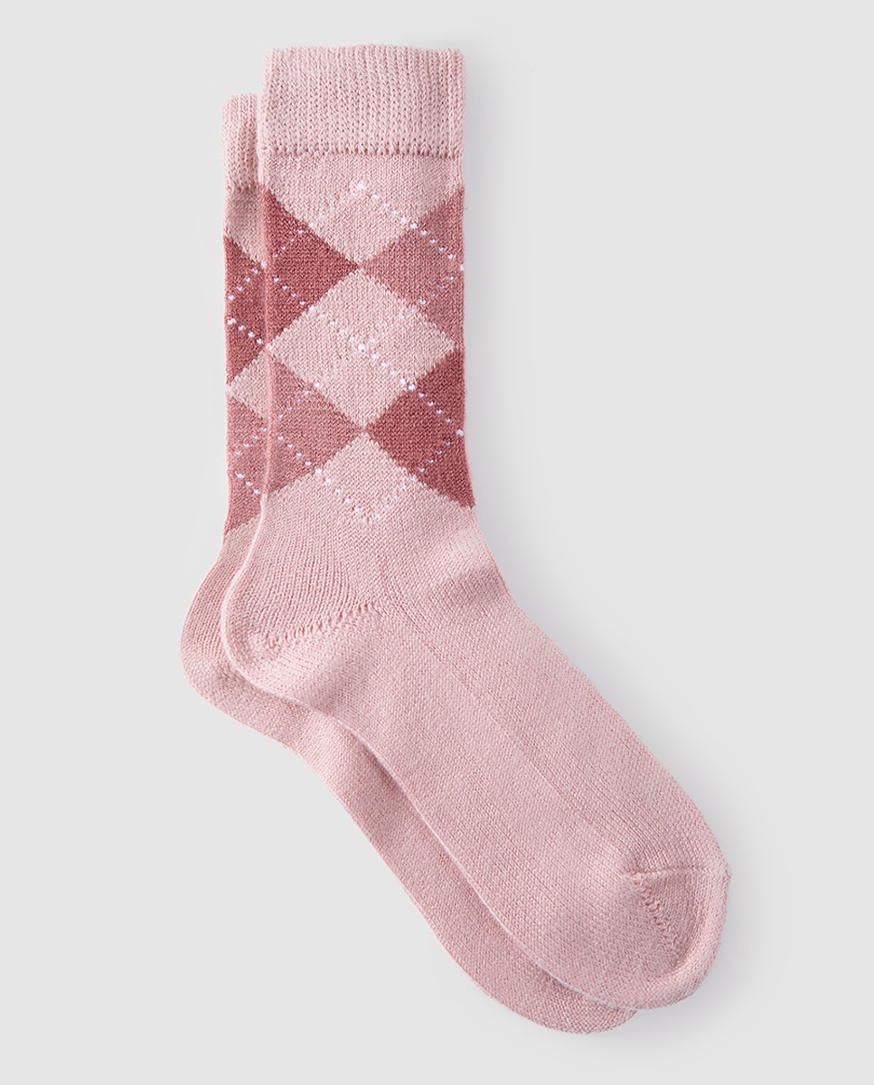 Meias compridas de mulher Burlington com estampado de losangos Rosa-1