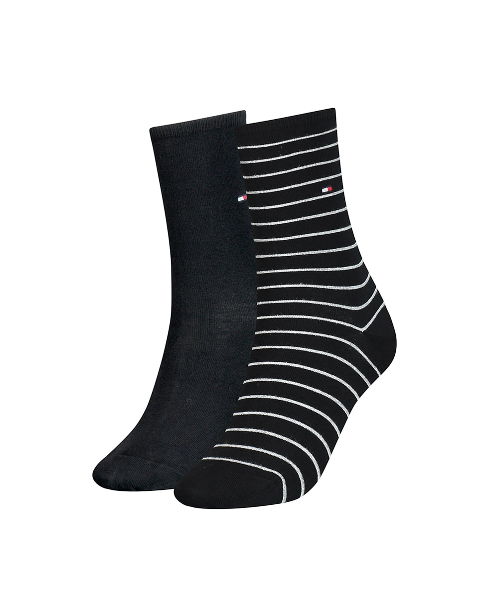 Pack calcetines de mujer Small Stripe rayas - Tommy Hilfiger - Negro Negro-1