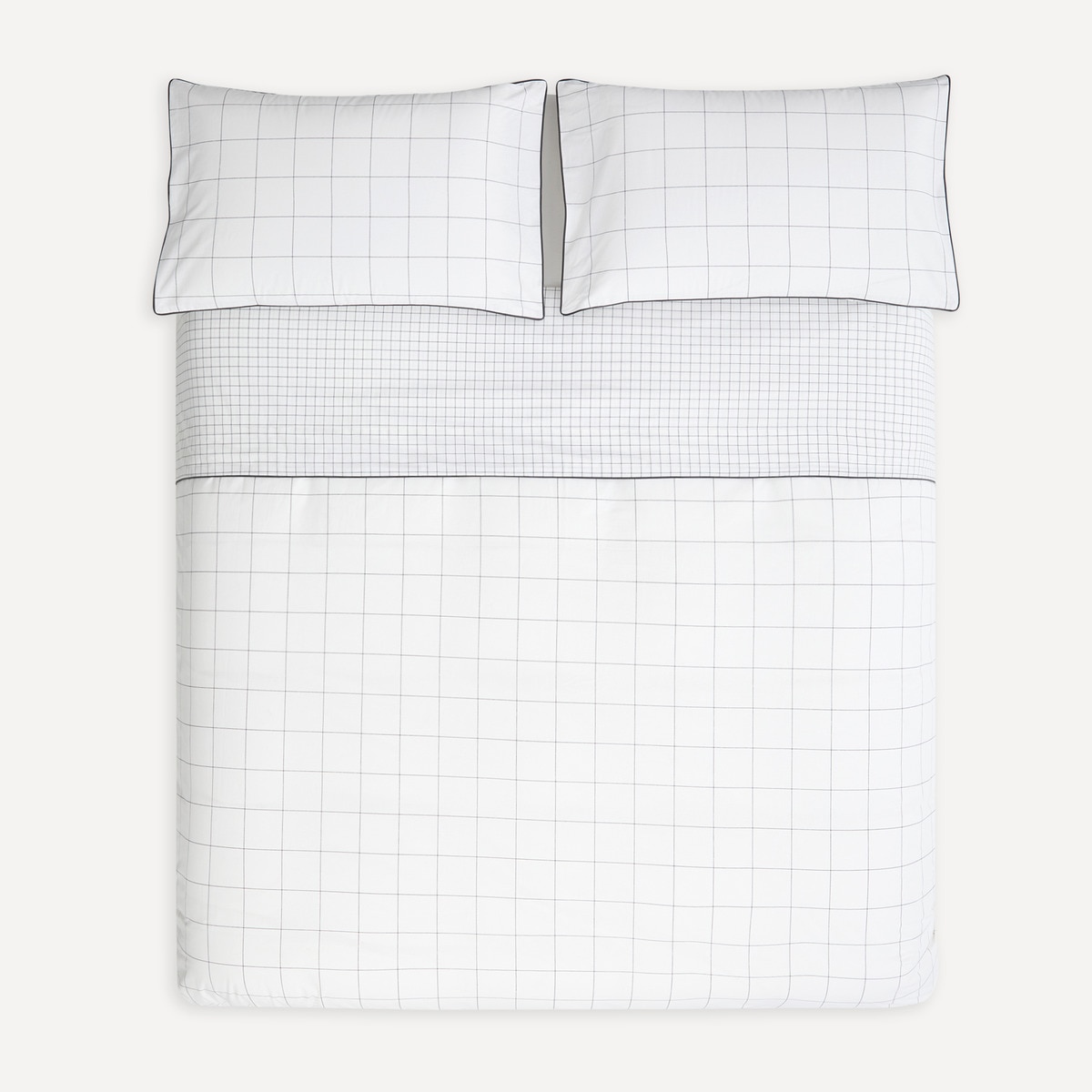 Conjunto de Capa de Edredão de Algodão Squares Basics Cinzento-1