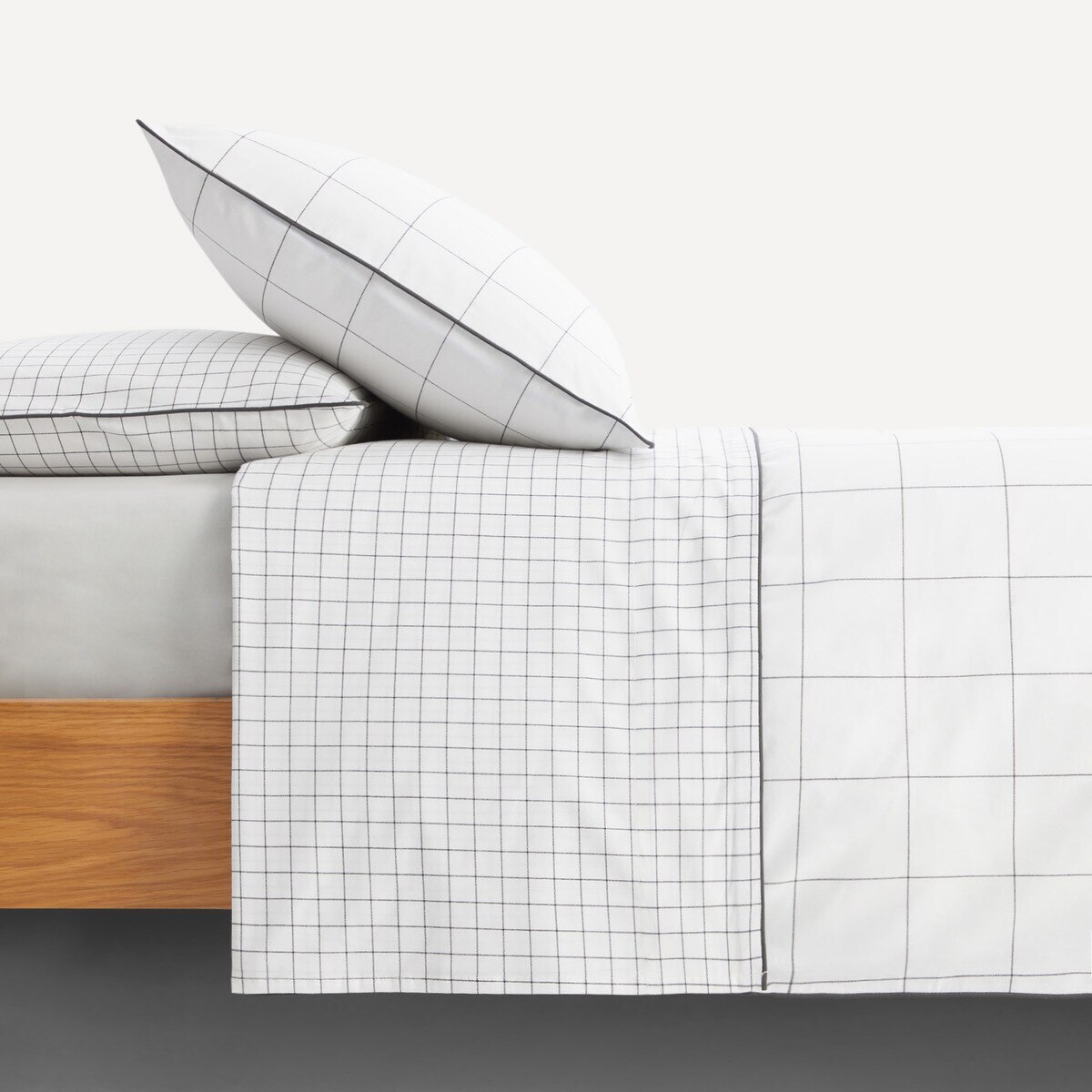Conjunto de Capa de Edredão de Algodão Squares Basics Cinzento-3
