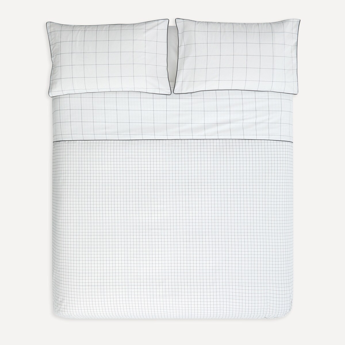 Conjunto de Capa de Edredão de Algodão Squares Basics Cinzento-4