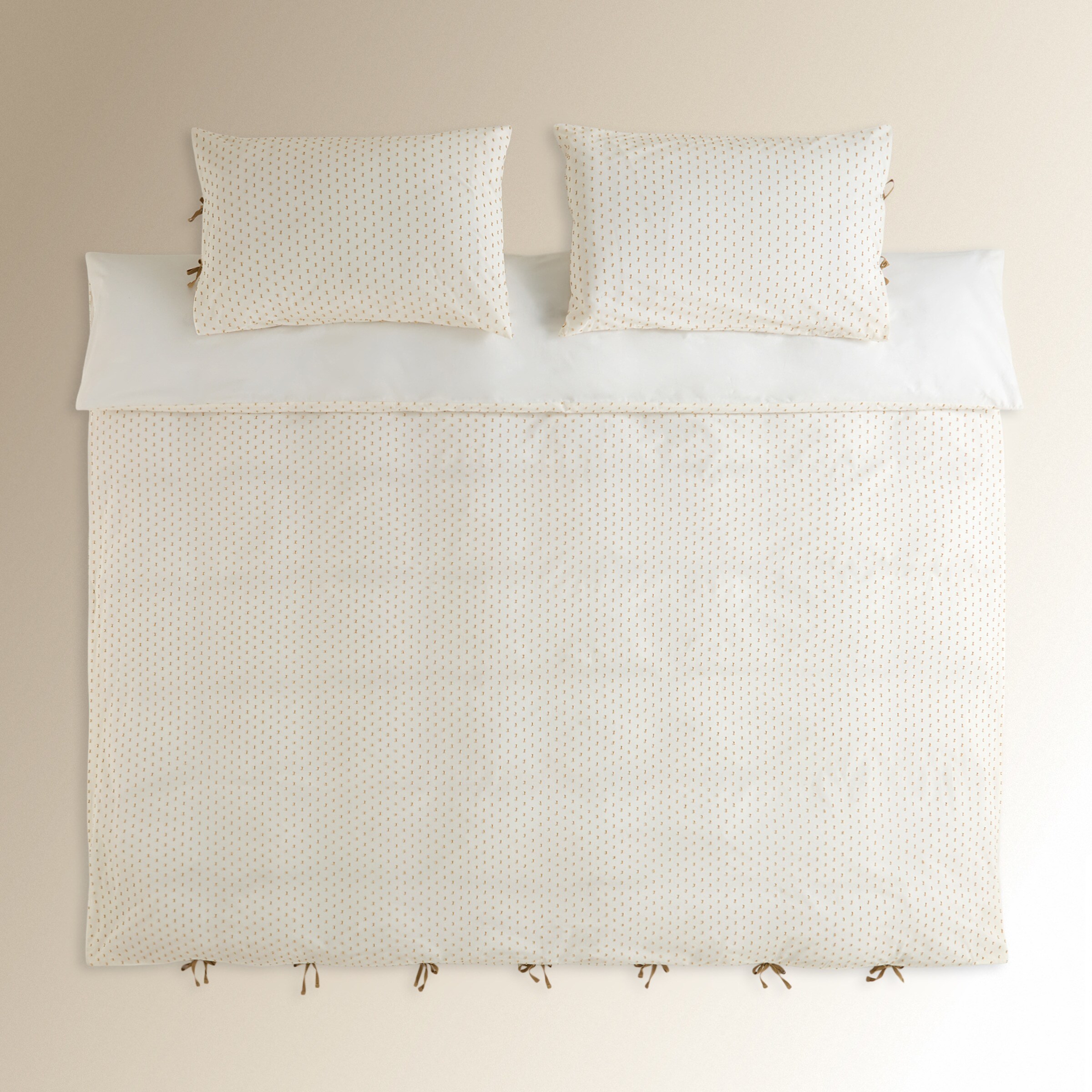 Conjunto de Capa de Edredão de Algodão Plumeti Basics Bege-3