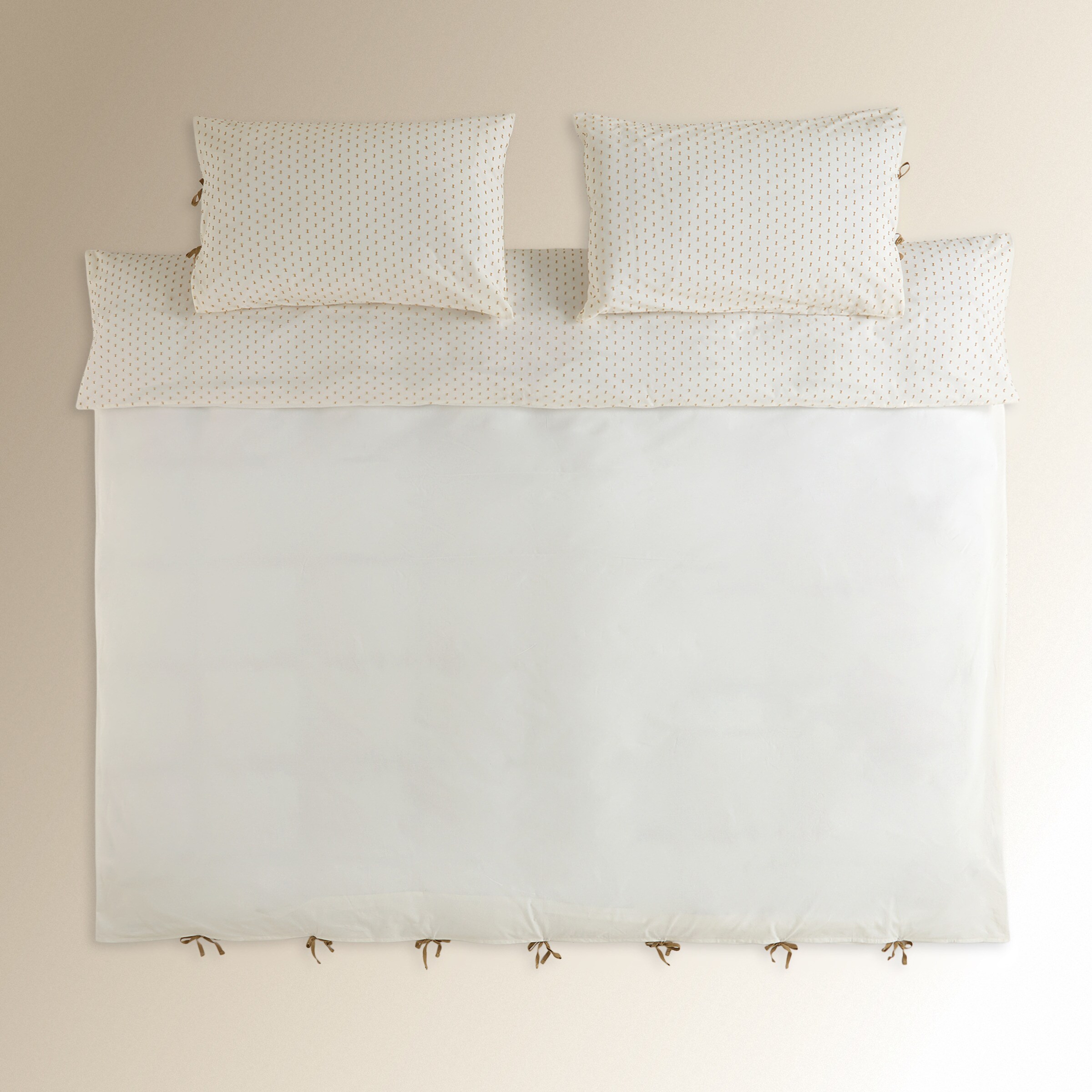 Conjunto de Capa de Edredão de Algodão Plumeti Basics Bege-4