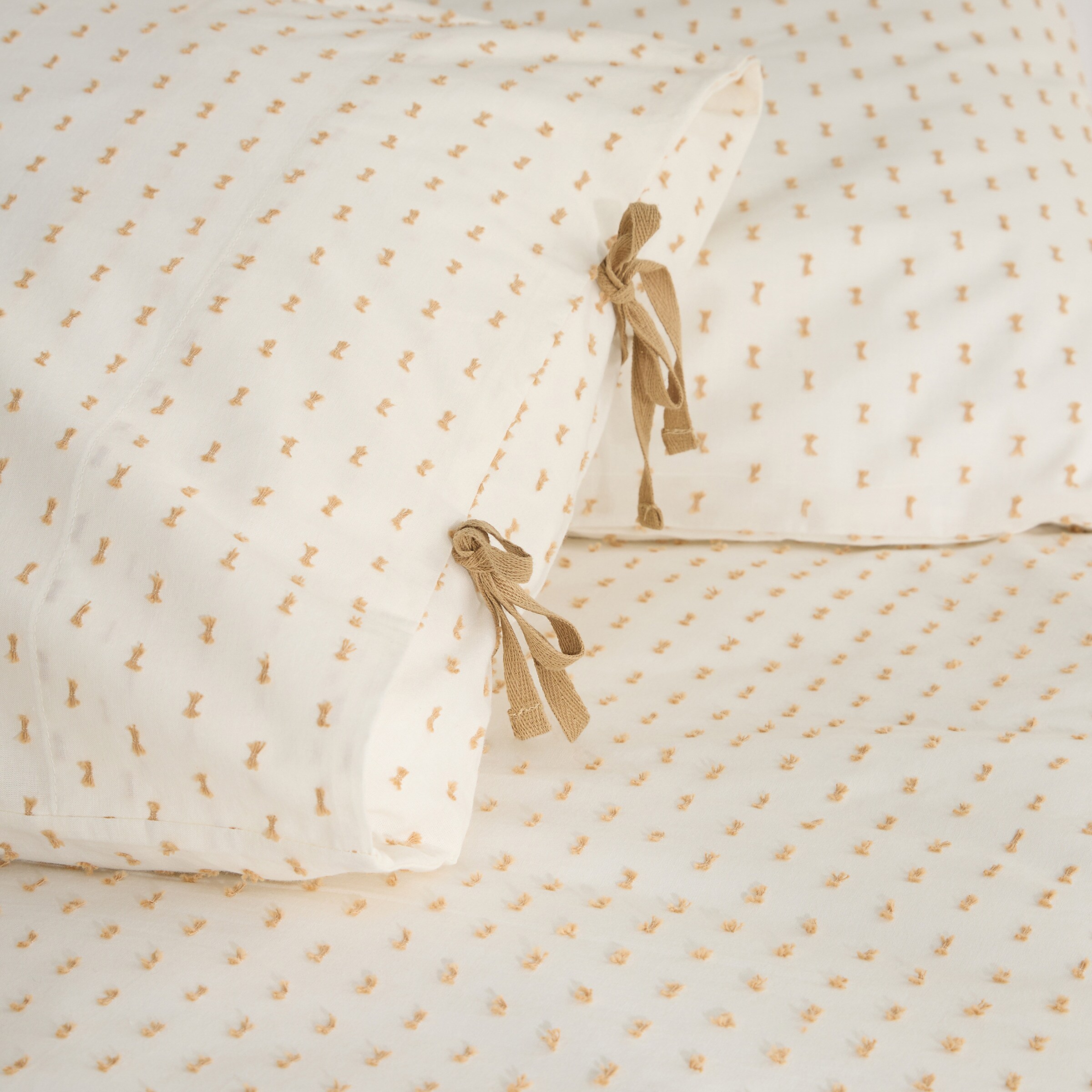Conjunto de Capa de Edredão de Algodão Plumeti Basics Bege-5