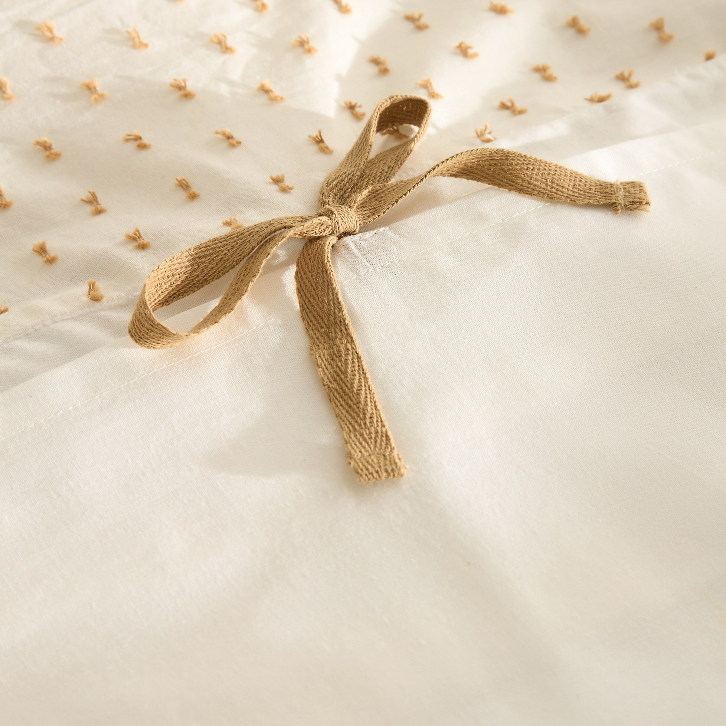 Conjunto de Capa de Edredão de Algodão Plumeti Basics Bege-6