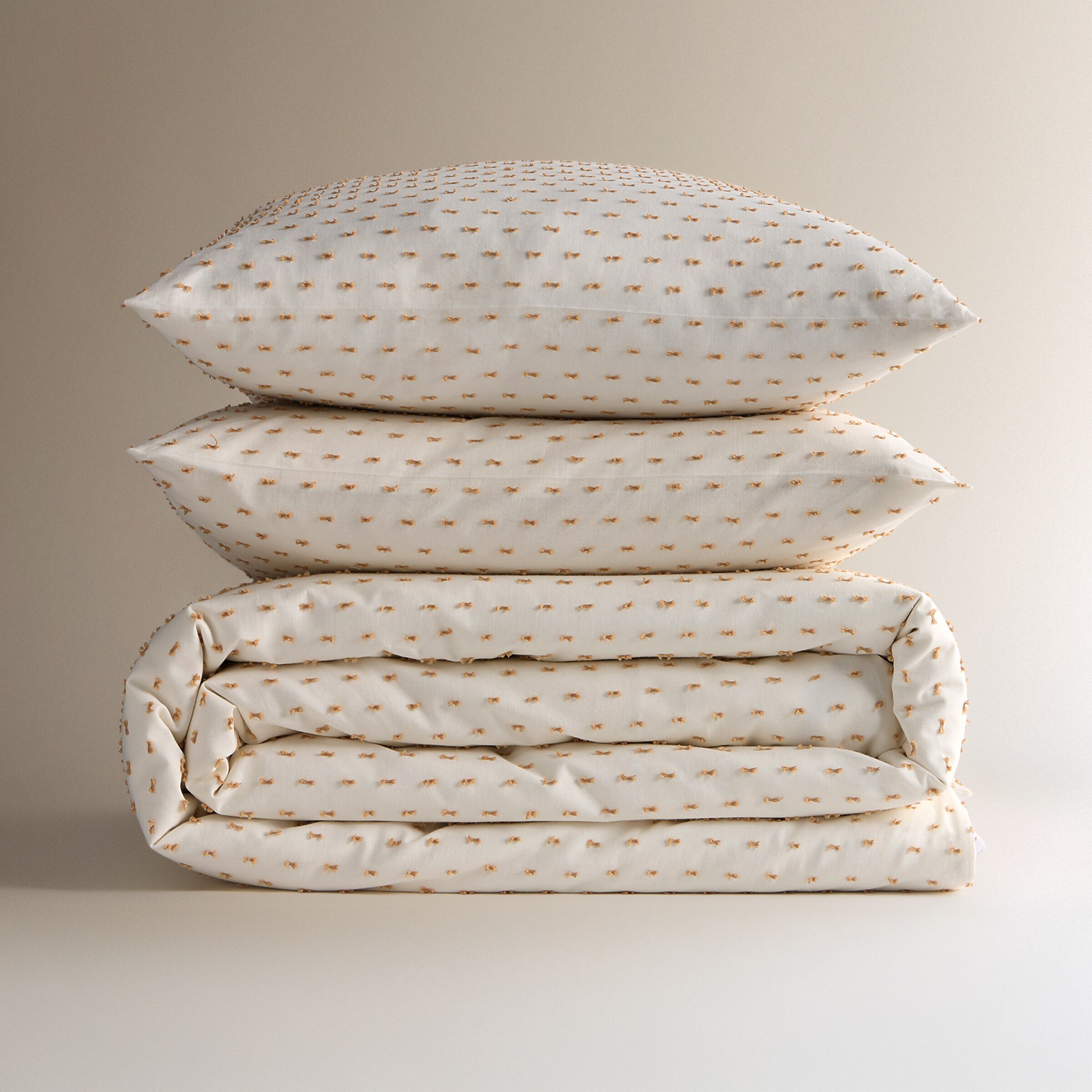 Conjunto de Capa de Edredão de Algodão Plumeti Basics Bege-7