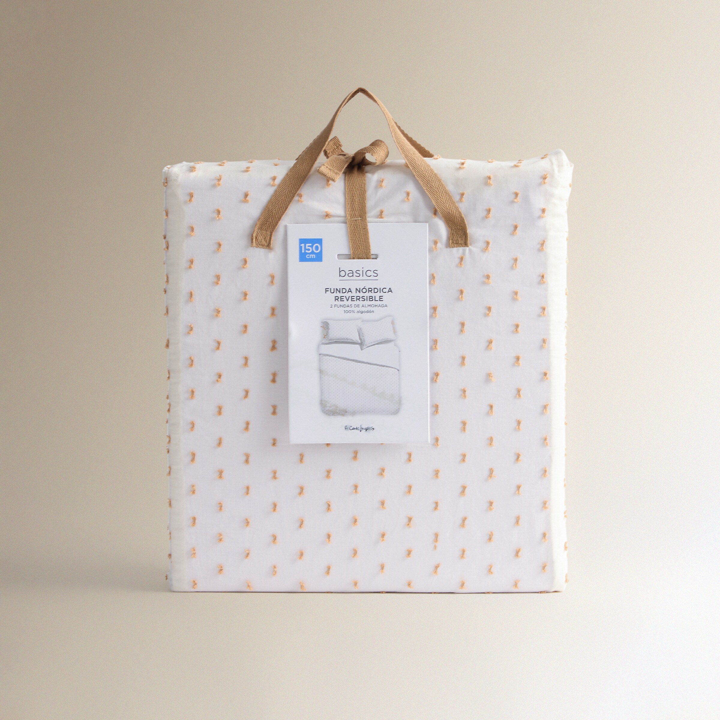 Conjunto de Capa de Edredão de Algodão Plumeti Basics Bege-8
