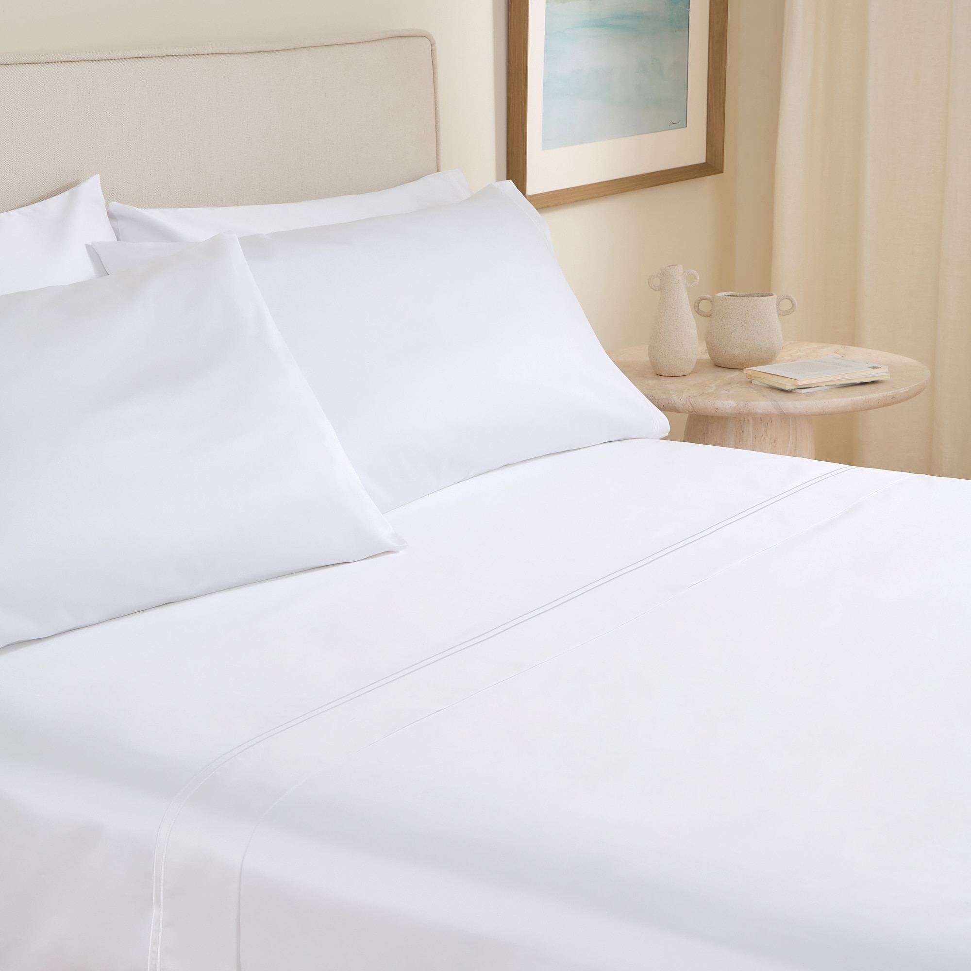 Juego de sábanas algodón egipcio Satén 1000 hilos El Corte Inglés - Blanco Cama 90 cm Blanco-1