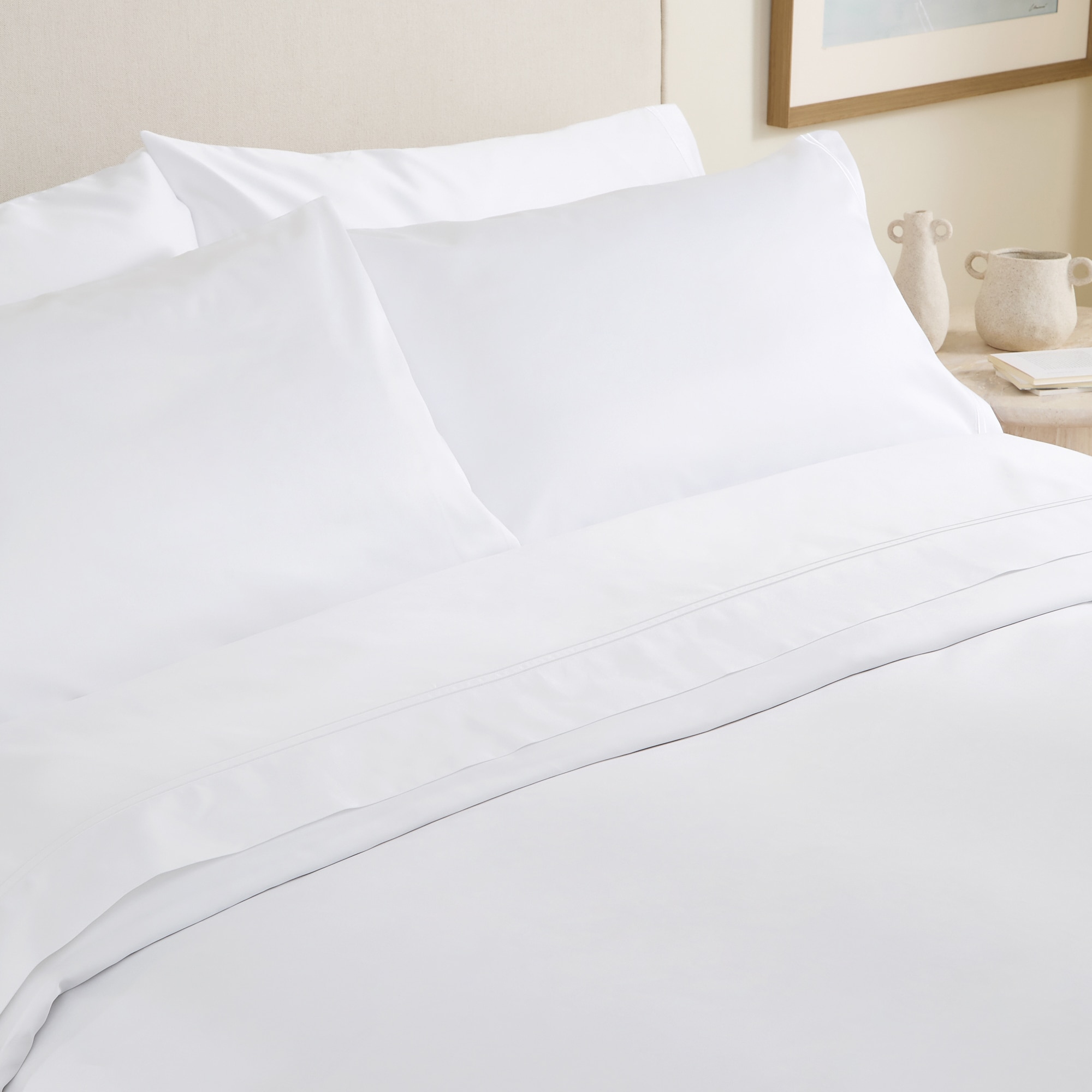 Juego de sábanas algodón egipcio Satén 1000 hilos El Corte Inglés - Blanco Cama 90 cm Blanco-4