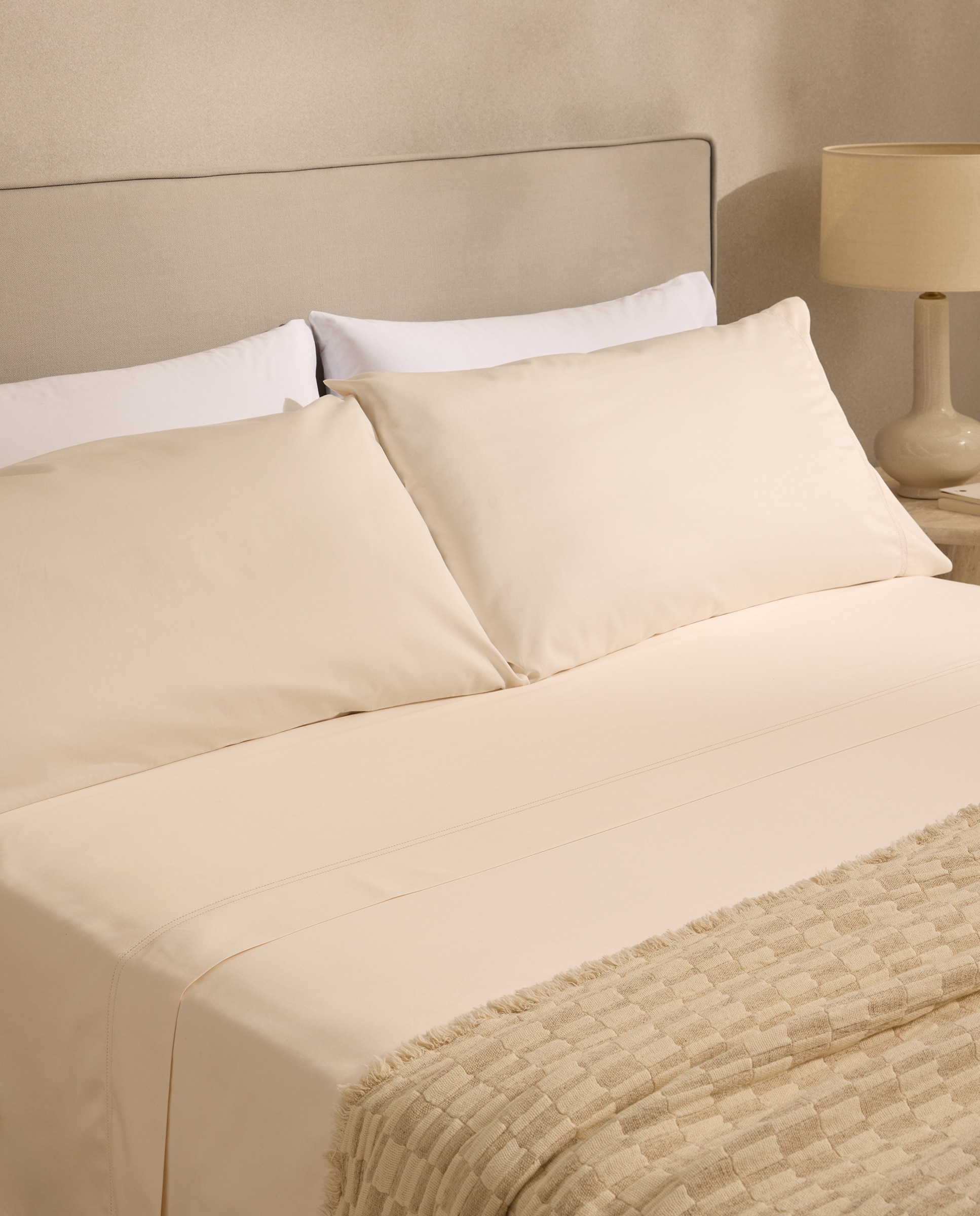 Juego de sábanas algodón egipcio Satén 600 hilos El Corte Inglés - Beige Cama 90 cm Beige-1