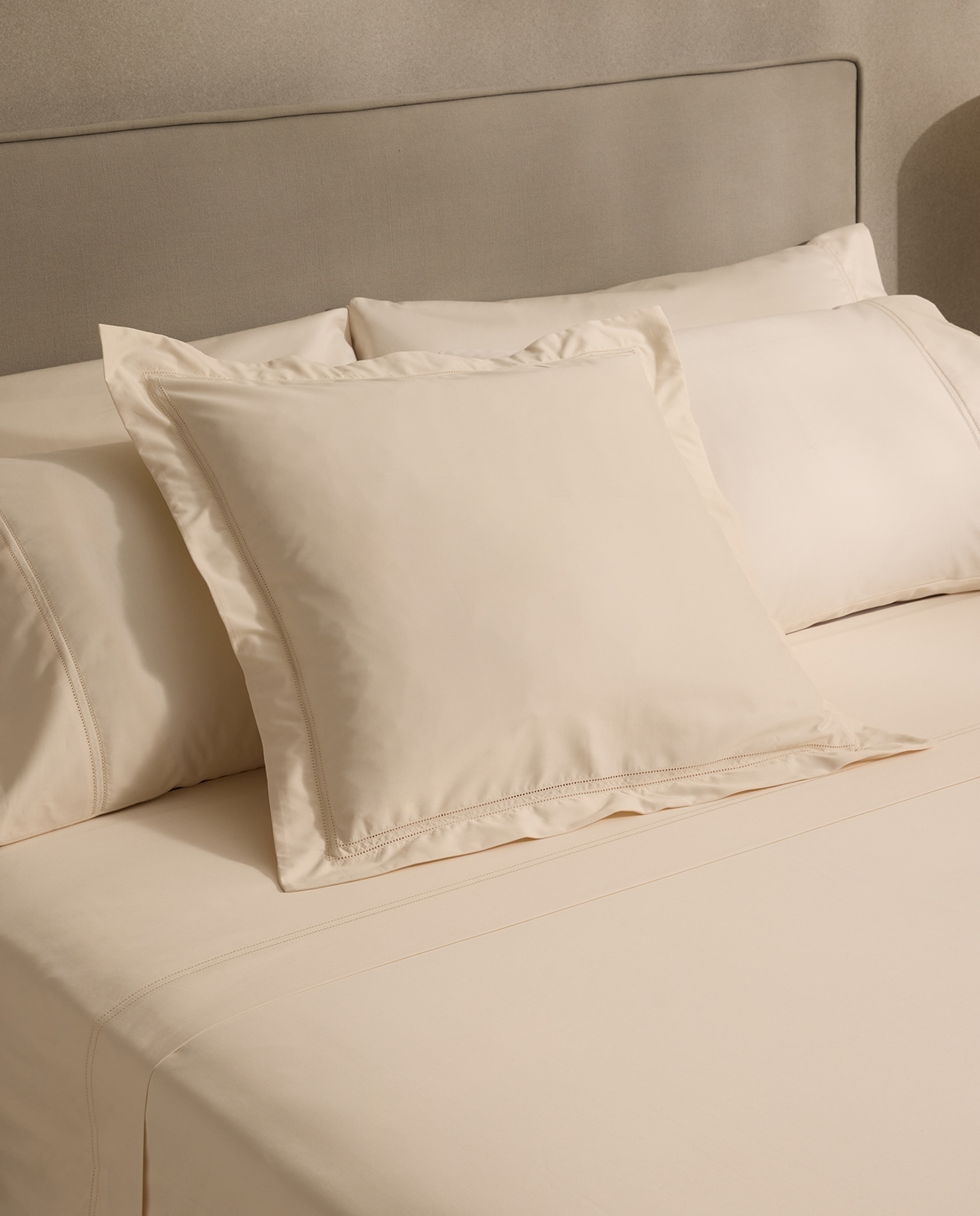 Juego de sábanas algodón egipcio Satén 600 hilos El Corte Inglés - Beige Cama 90 cm Beige-4