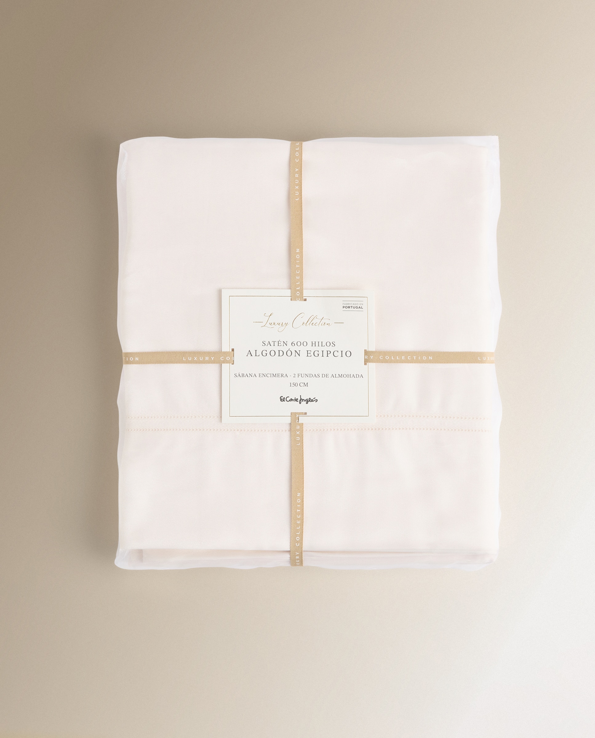 Juego de sábanas algodón egipcio Satén 600 hilos El Corte Inglés - Beige Cama 90 cm Beige-6