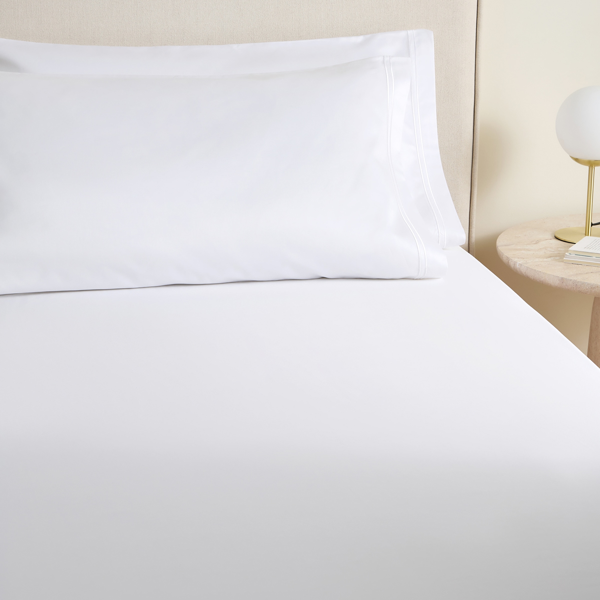 Sábana bajera ajustable algodón egipcio Satén 1000 hilos platabanda 40 cm El Corte Inglés - Blanco Cama 90 cm Blanco-1