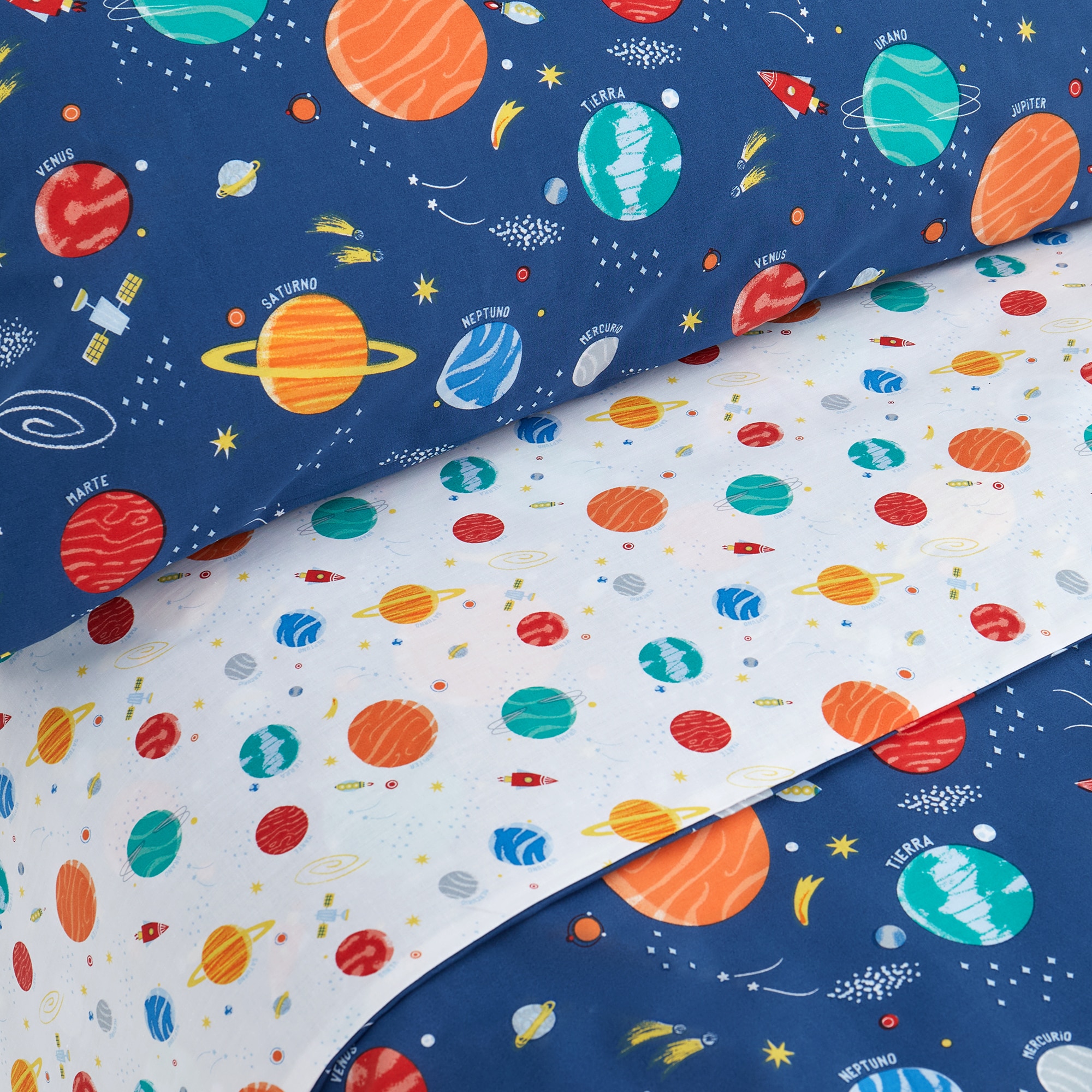 Juego de funda nórdica infantil Planetas Basics El Corte Inglés Azul-2