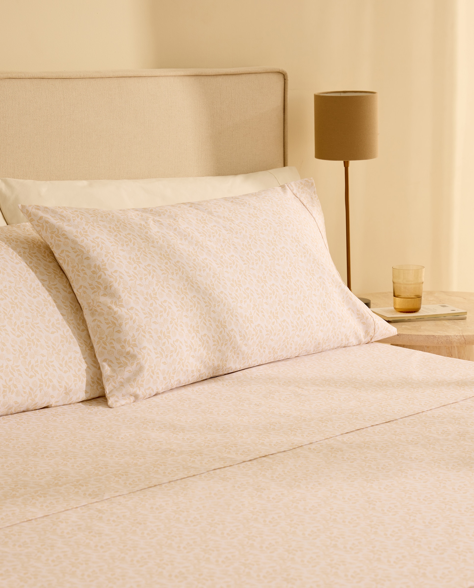 Jogo de lençóis com lençol ajustável Pansey Bege-1