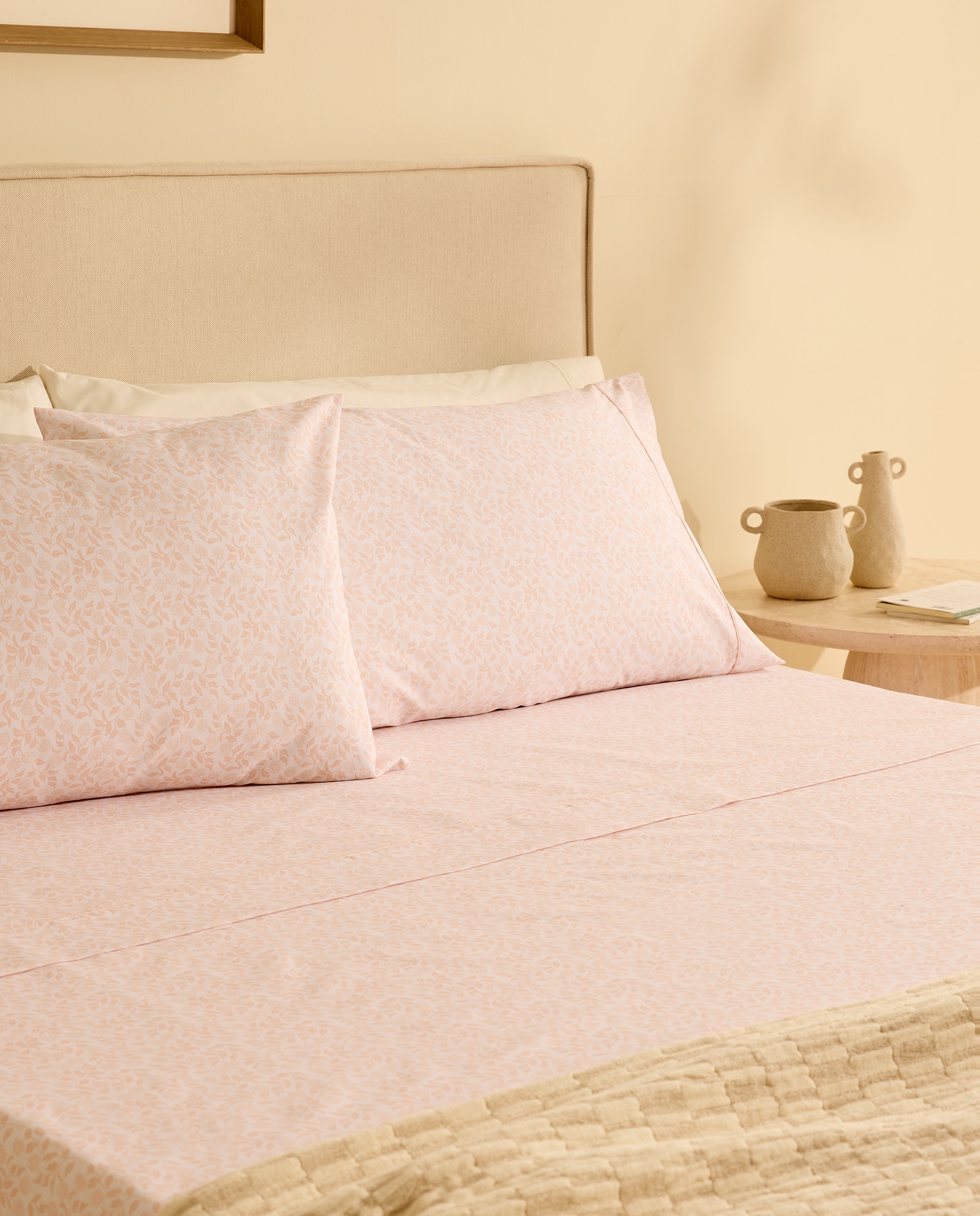 Jogo de lençóis com lençol ajustável Pansey Rosa-1