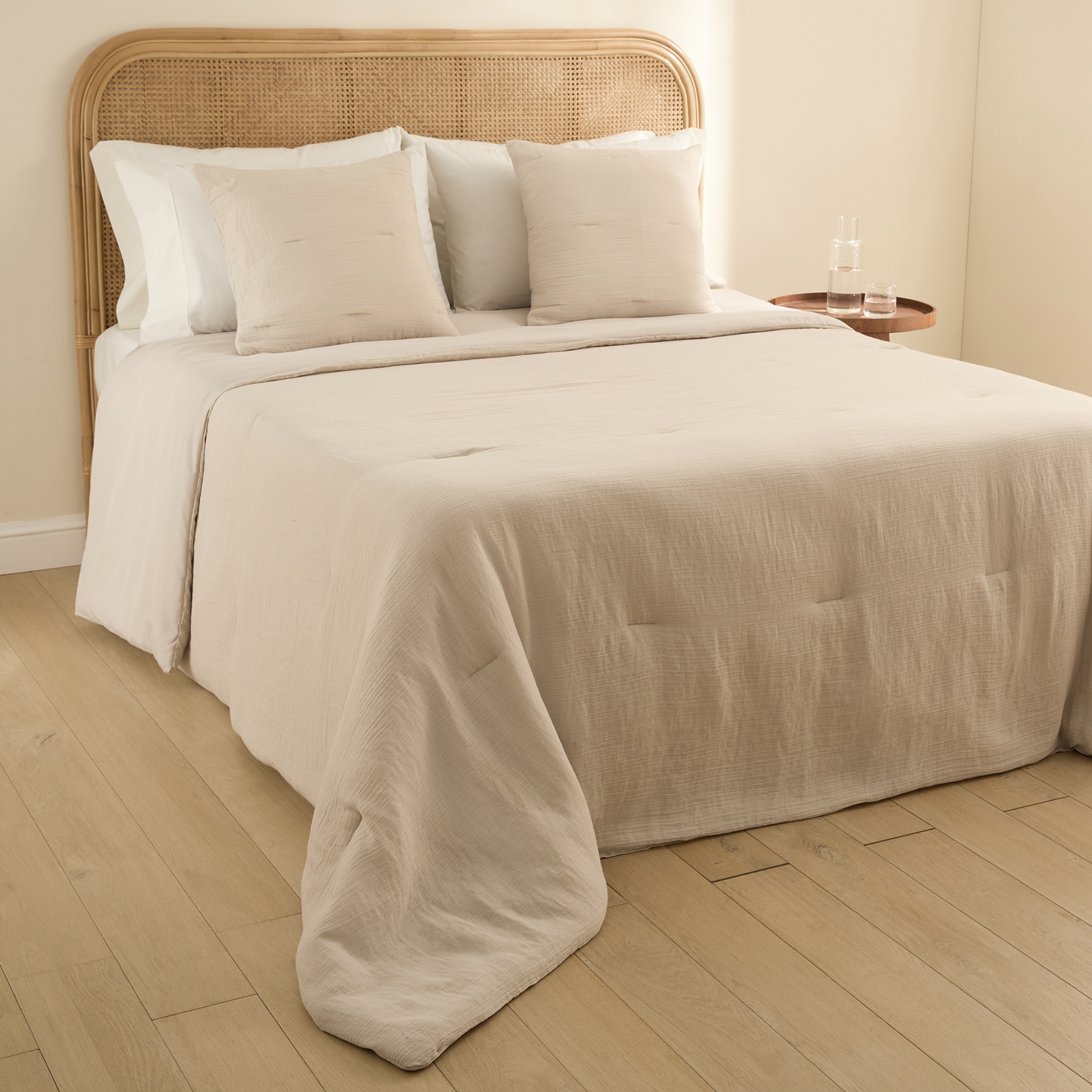 Edredão Reversível com Capa de Almofada Gofre Bege-1