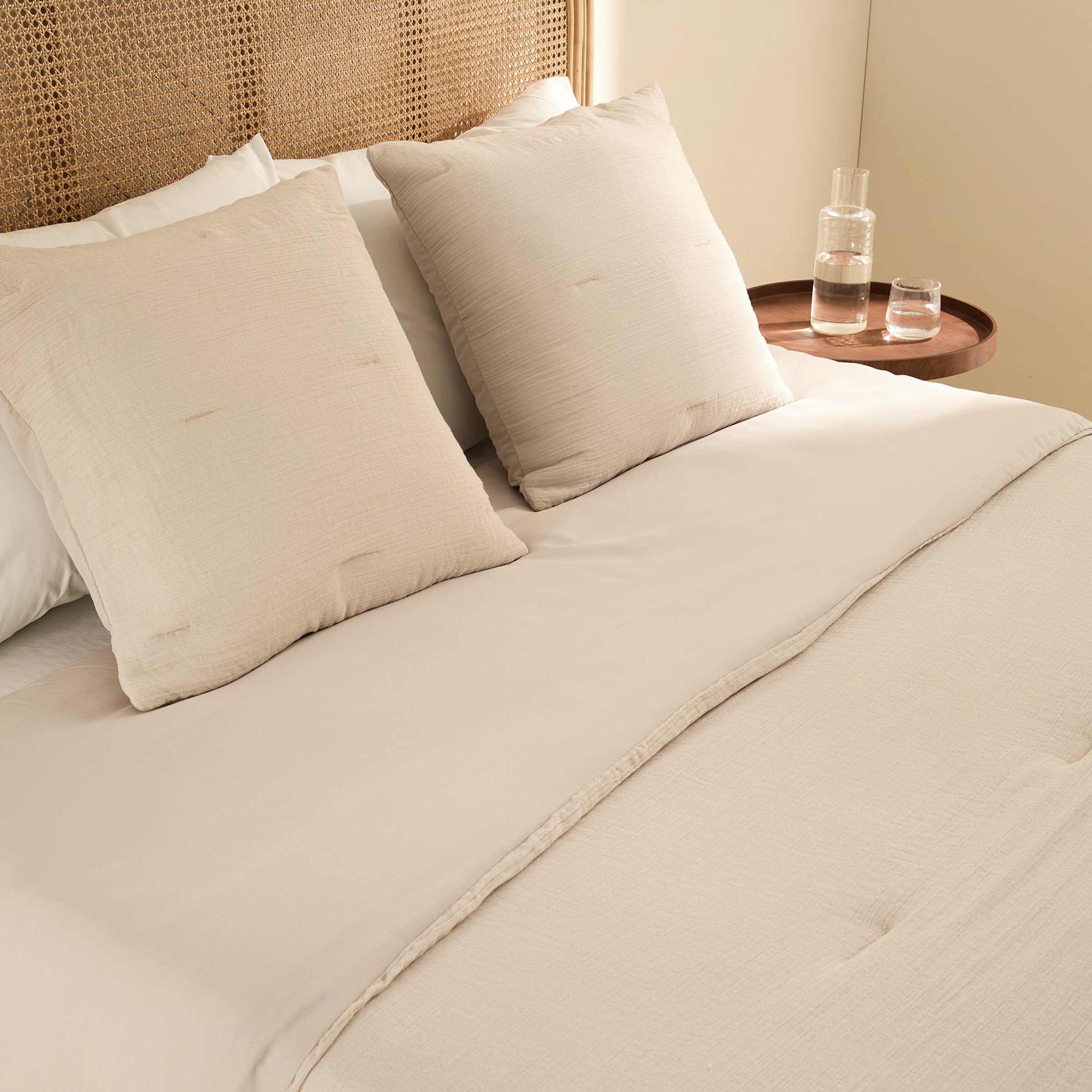 Edredão Reversível com Capa de Almofada Gofre Bege-2