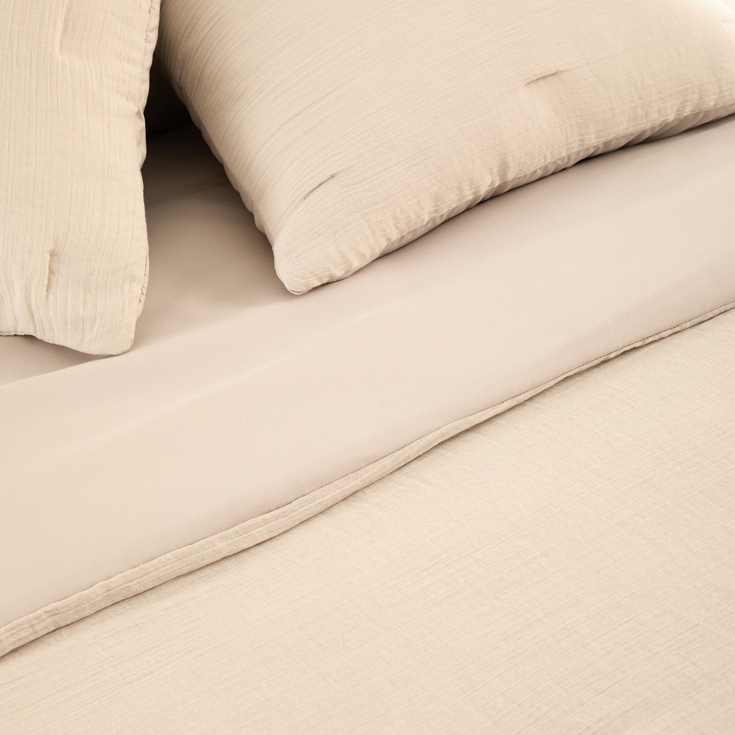 Edredão Reversível com Capa de Almofada Gofre Bege-4