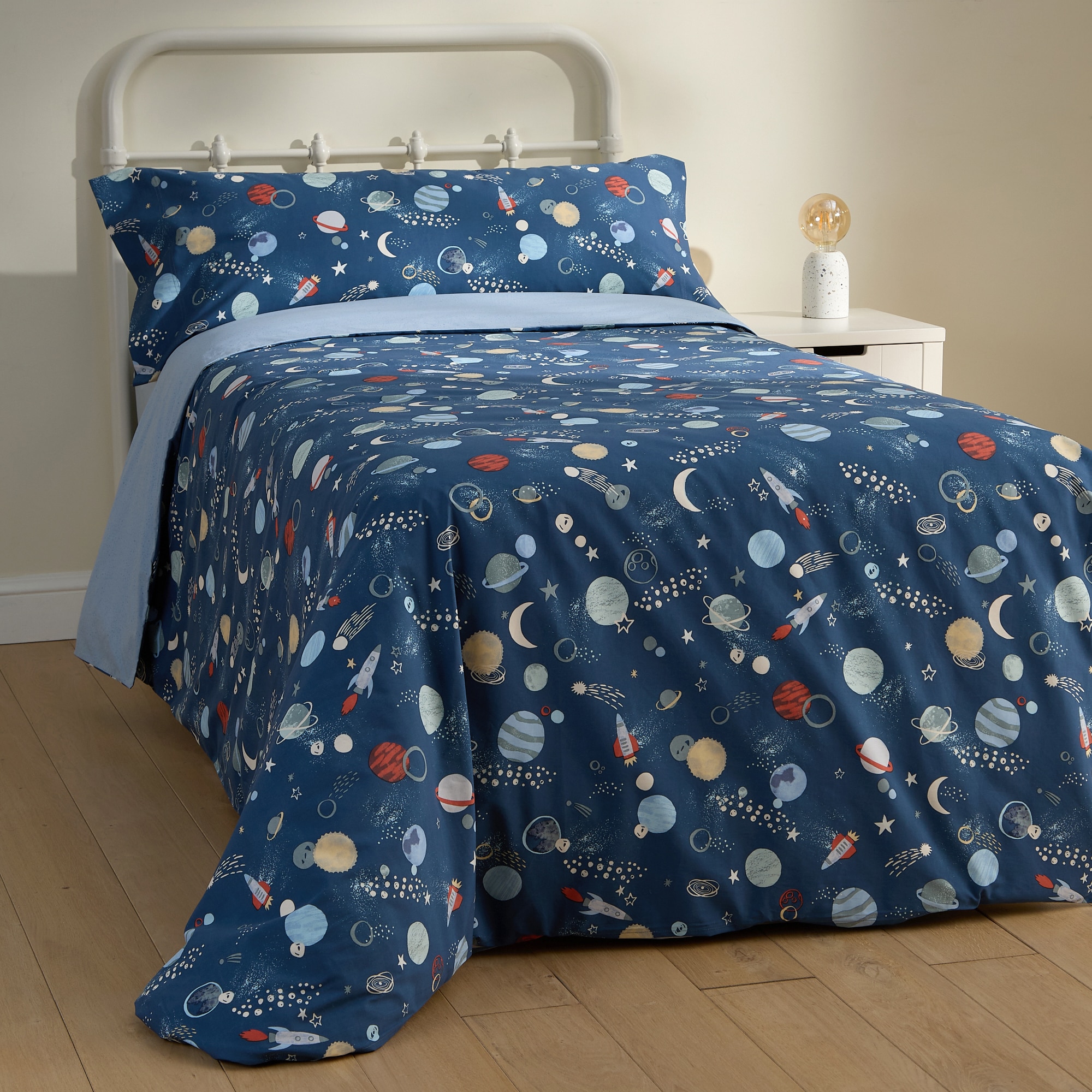 Conjunto de Capa de Edredão de Algodão que Brilha no Escuro Astral Azul-1