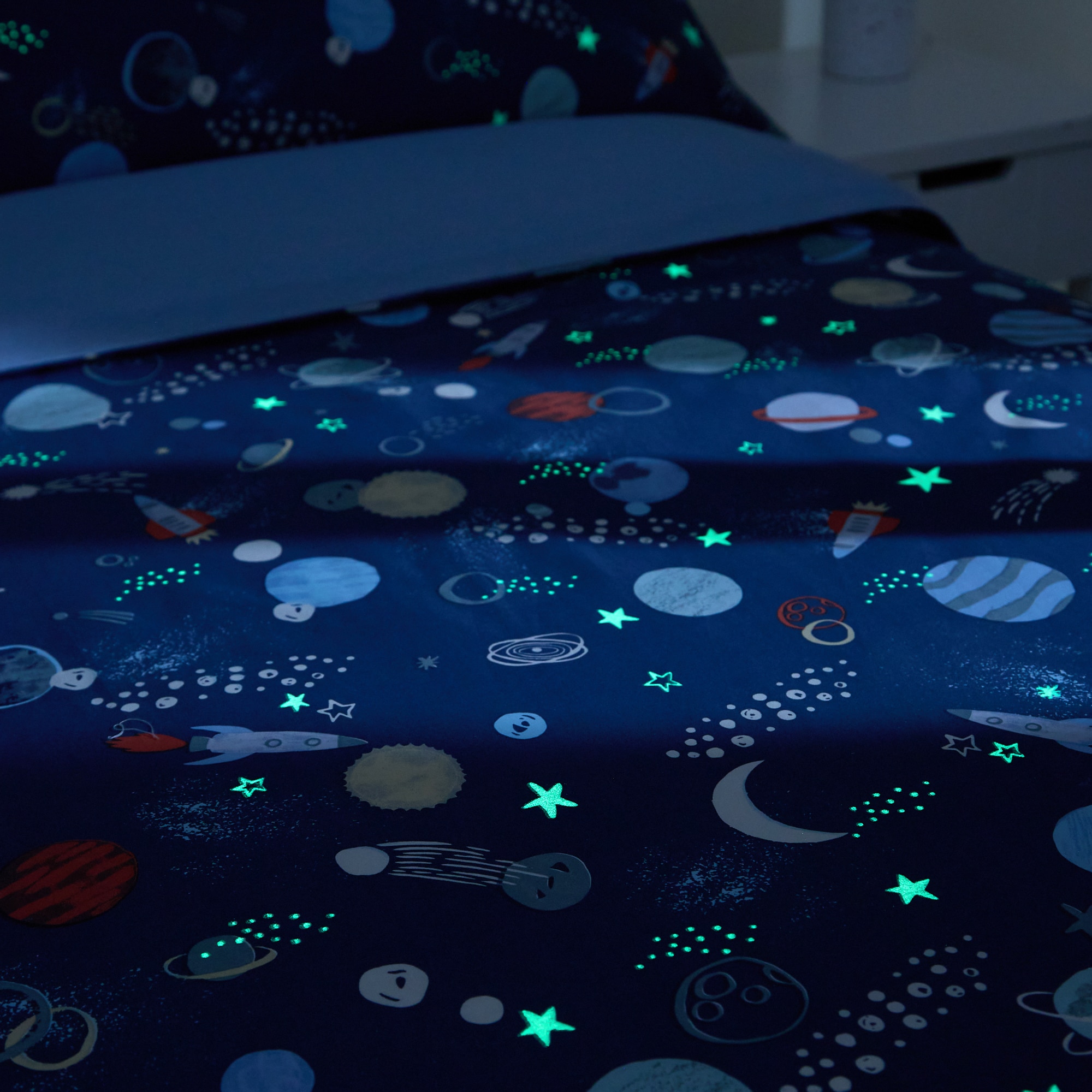 Conjunto de Capa de Edredão de Algodão que Brilha no Escuro Astral Azul-6