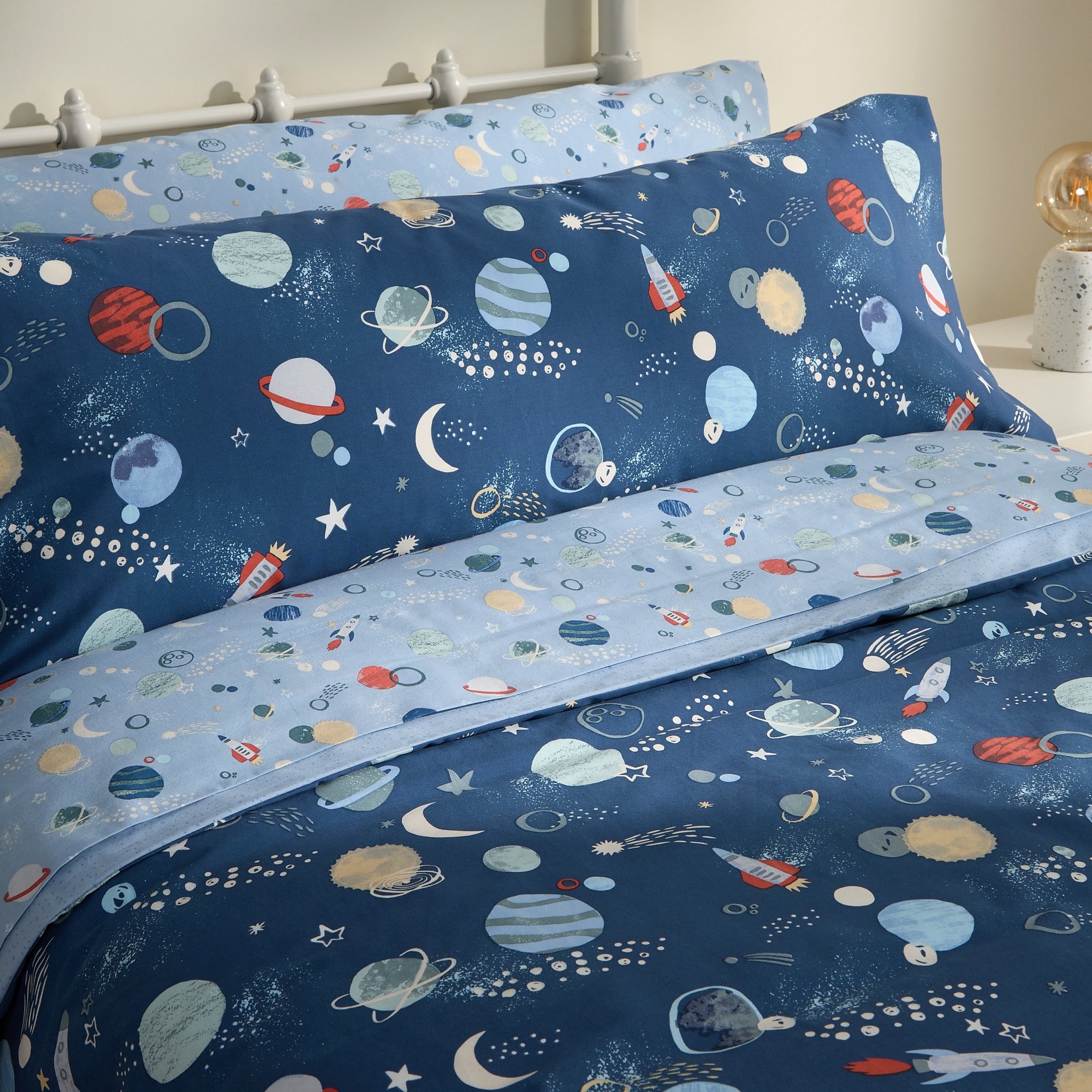 Conjunto de Capa de Edredão de Algodão que Brilha no Escuro Astral Azul-8