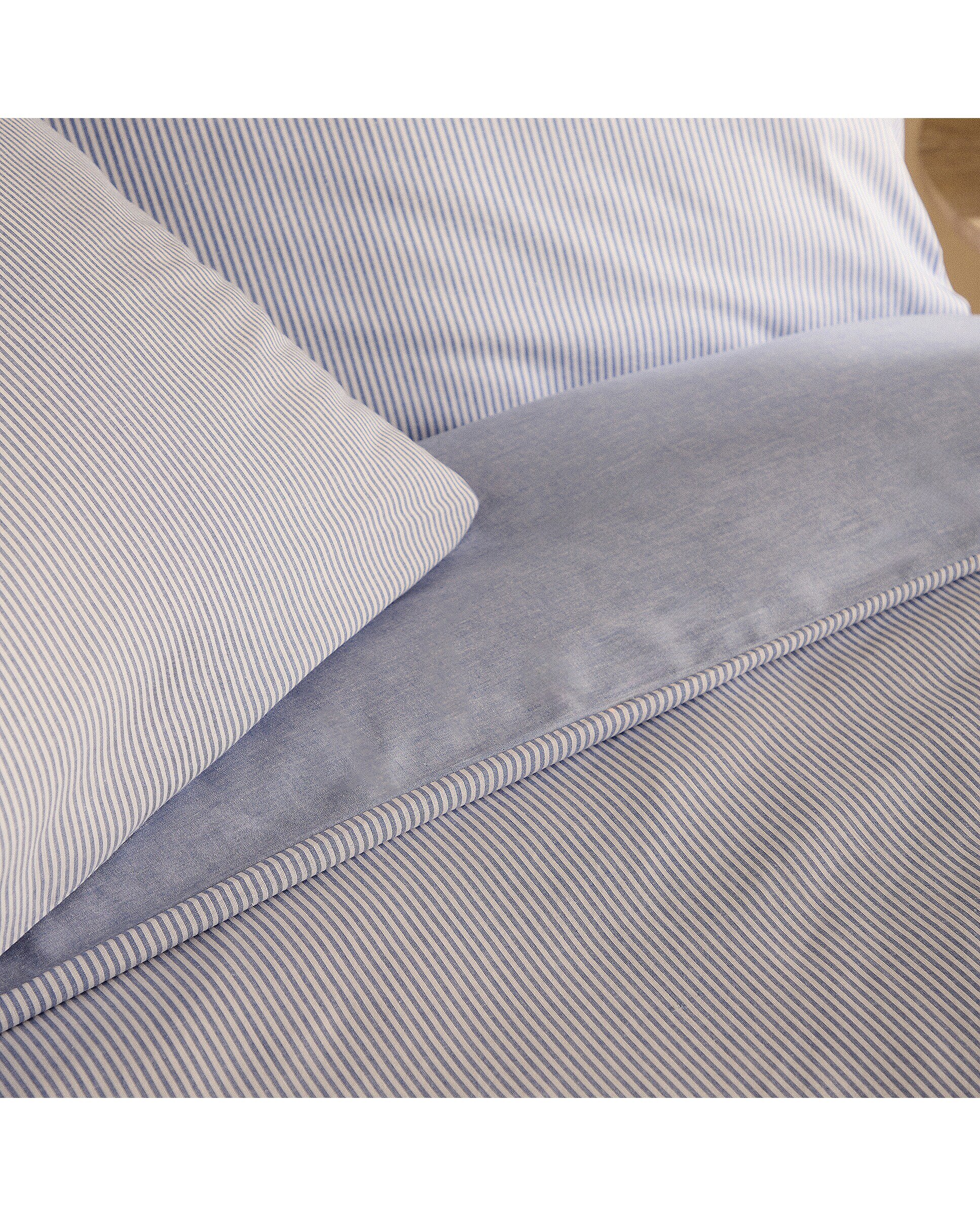 Conjunto de capa de edredão em algodão Oxford Stripe Azul-4
