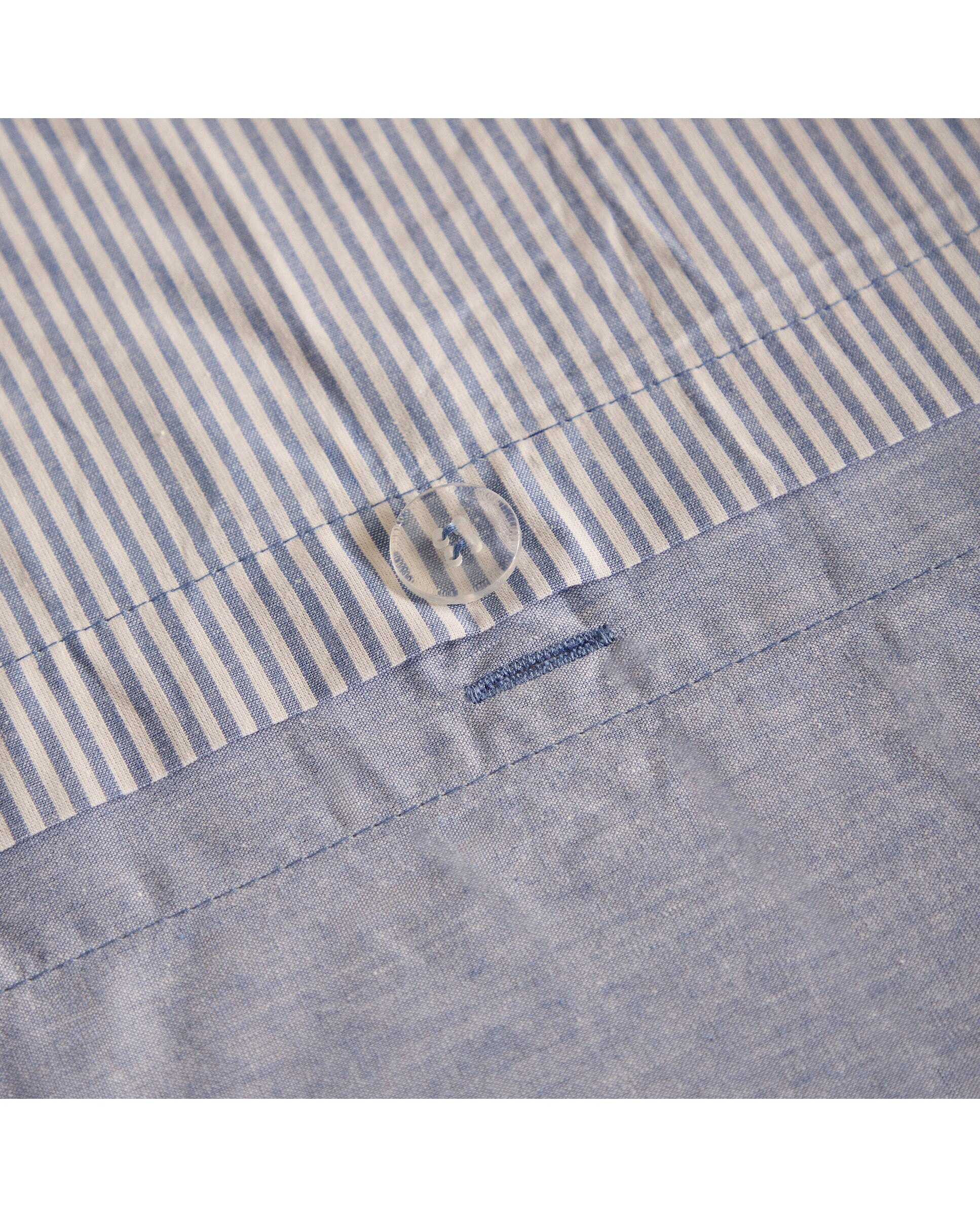Conjunto de capa de edredão em algodão Oxford Stripe Azul-5