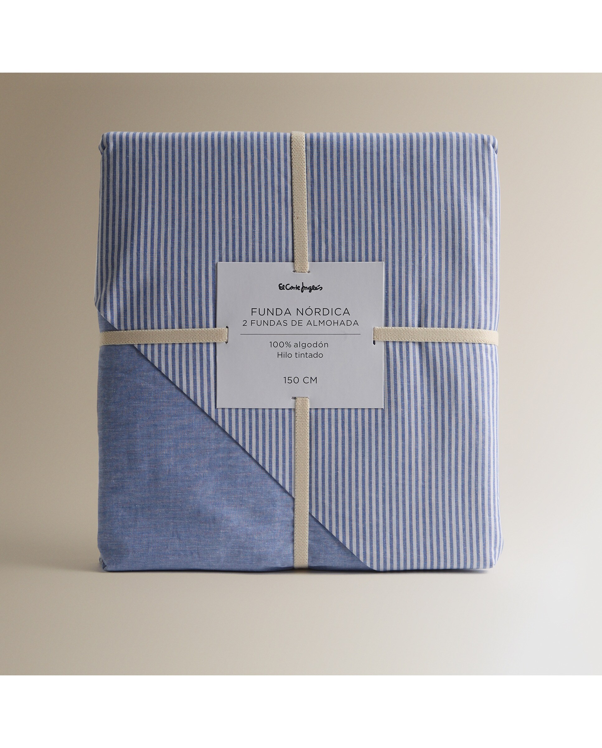 Conjunto de capa de edredão em algodão Oxford Stripe Azul-7