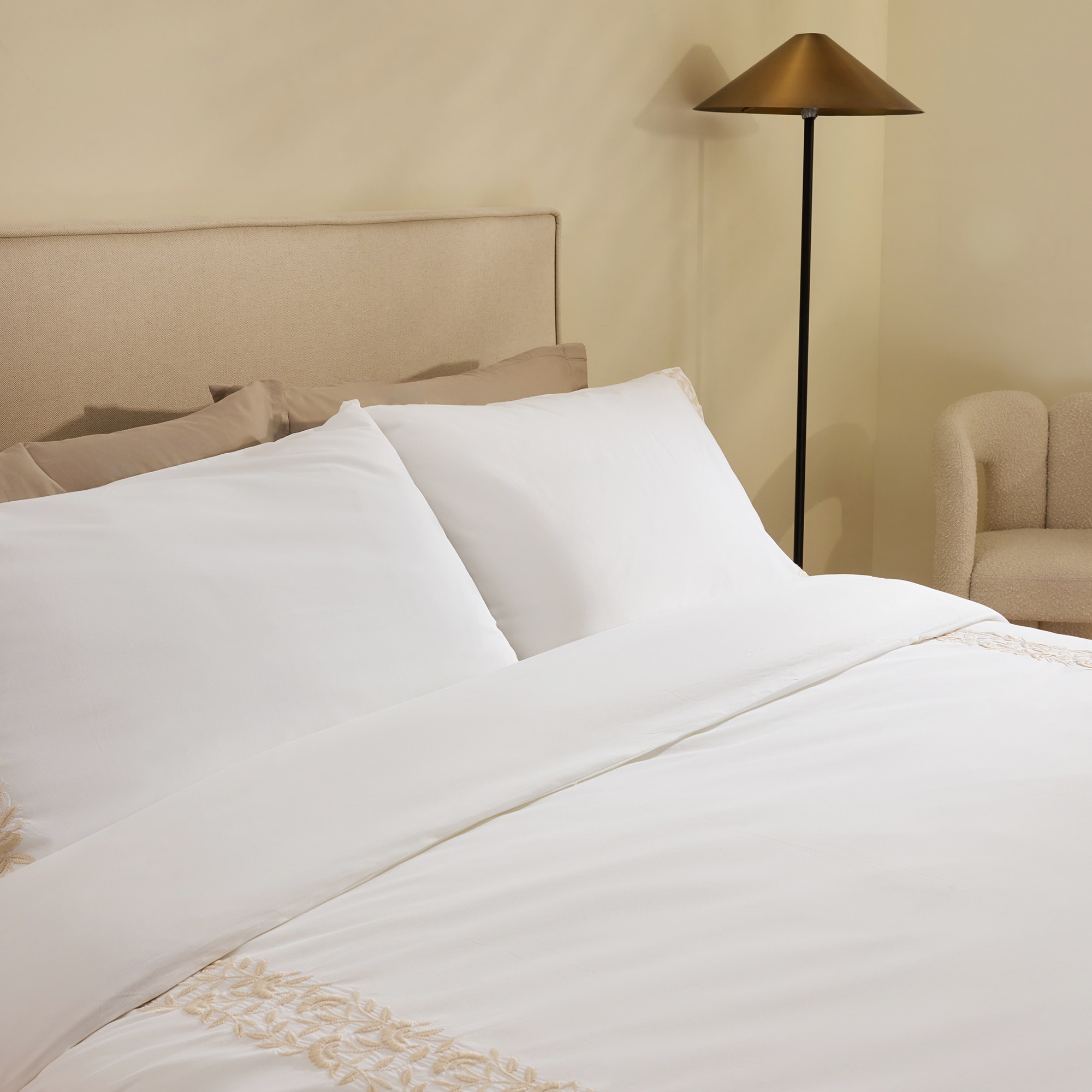 Conjunto de Capa de Edredão de Algodão Percal Margot Bege-3