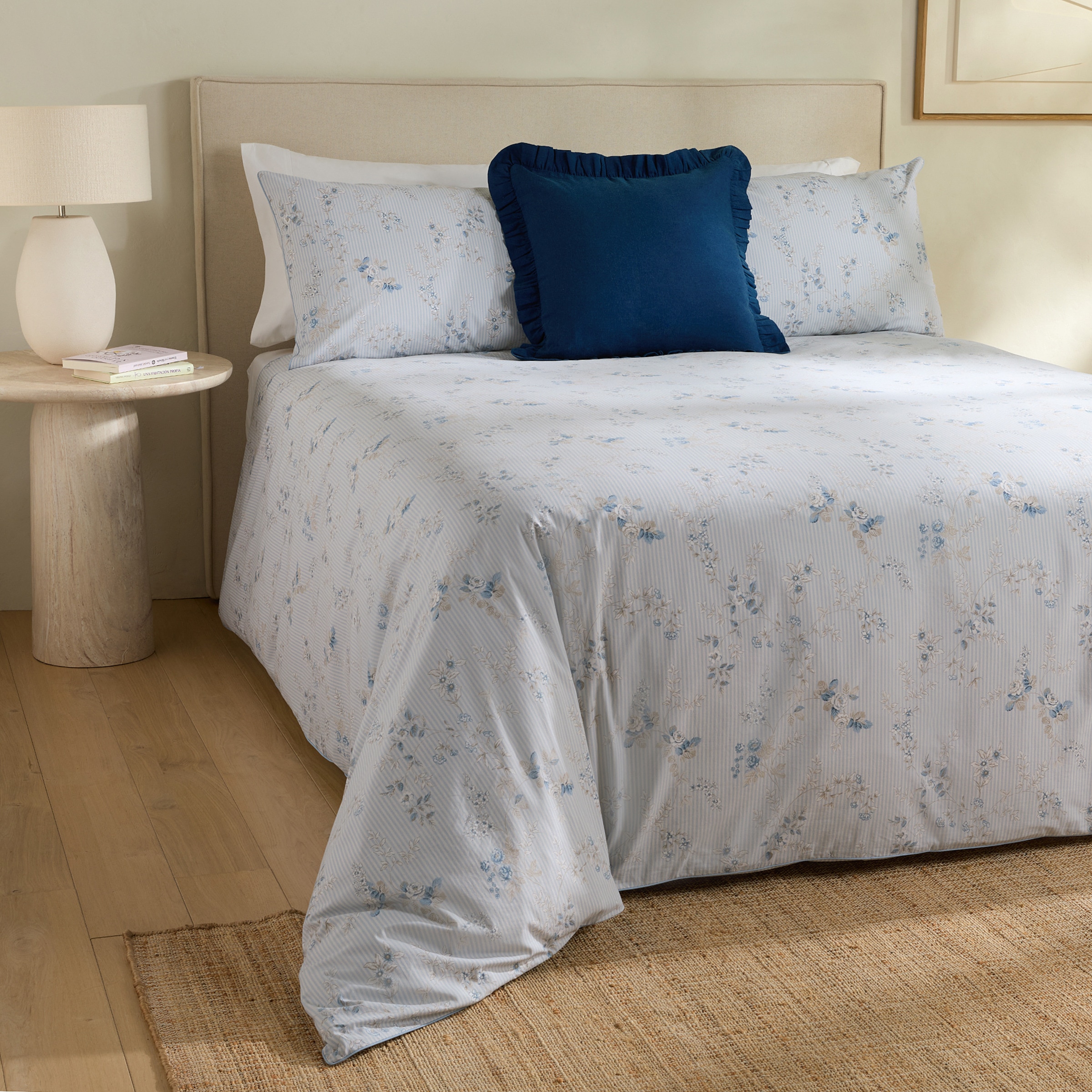 Conjunto de Capa de Edredão de Algodão Village Azul-1