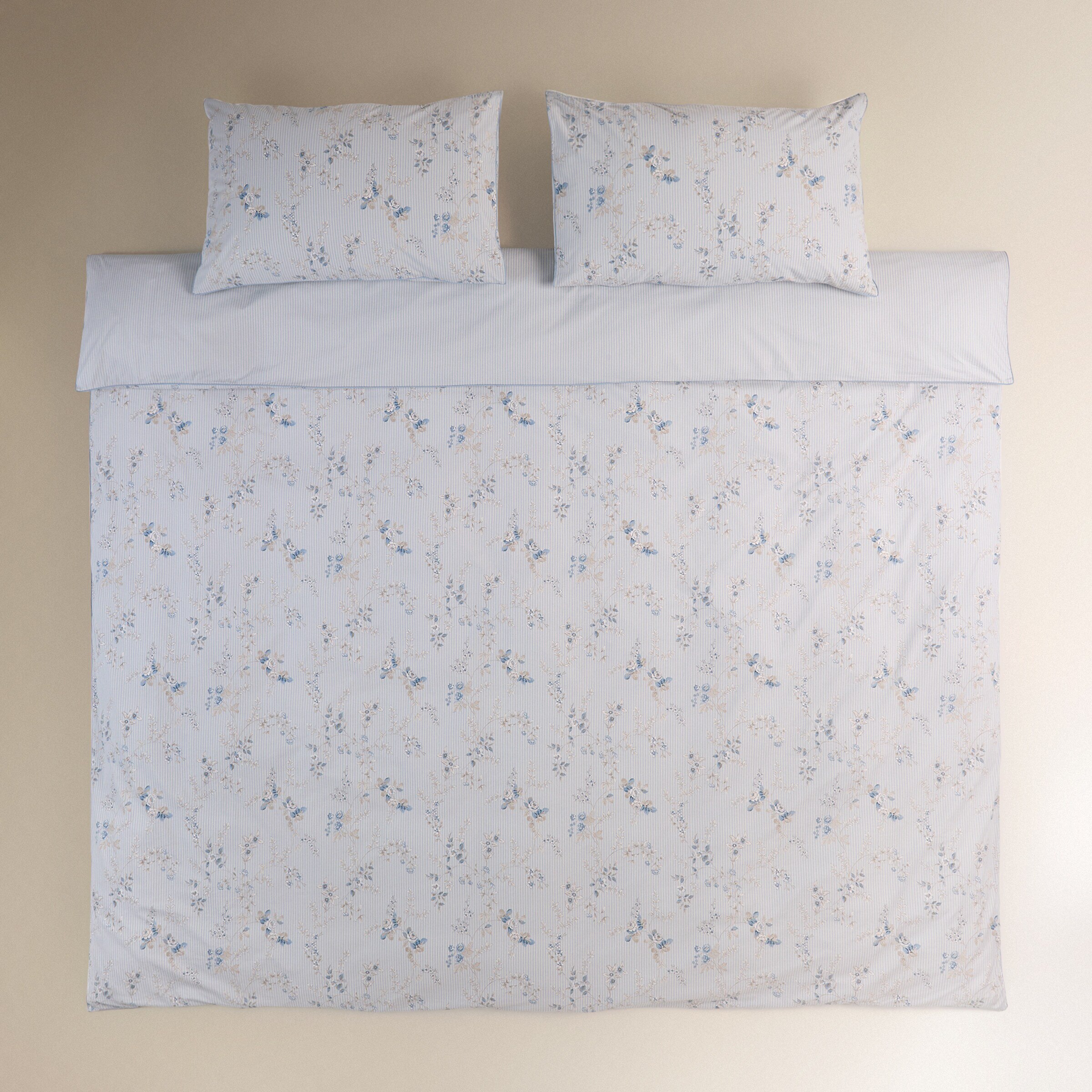 Conjunto de Capa de Edredão de Algodão Village Azul-2