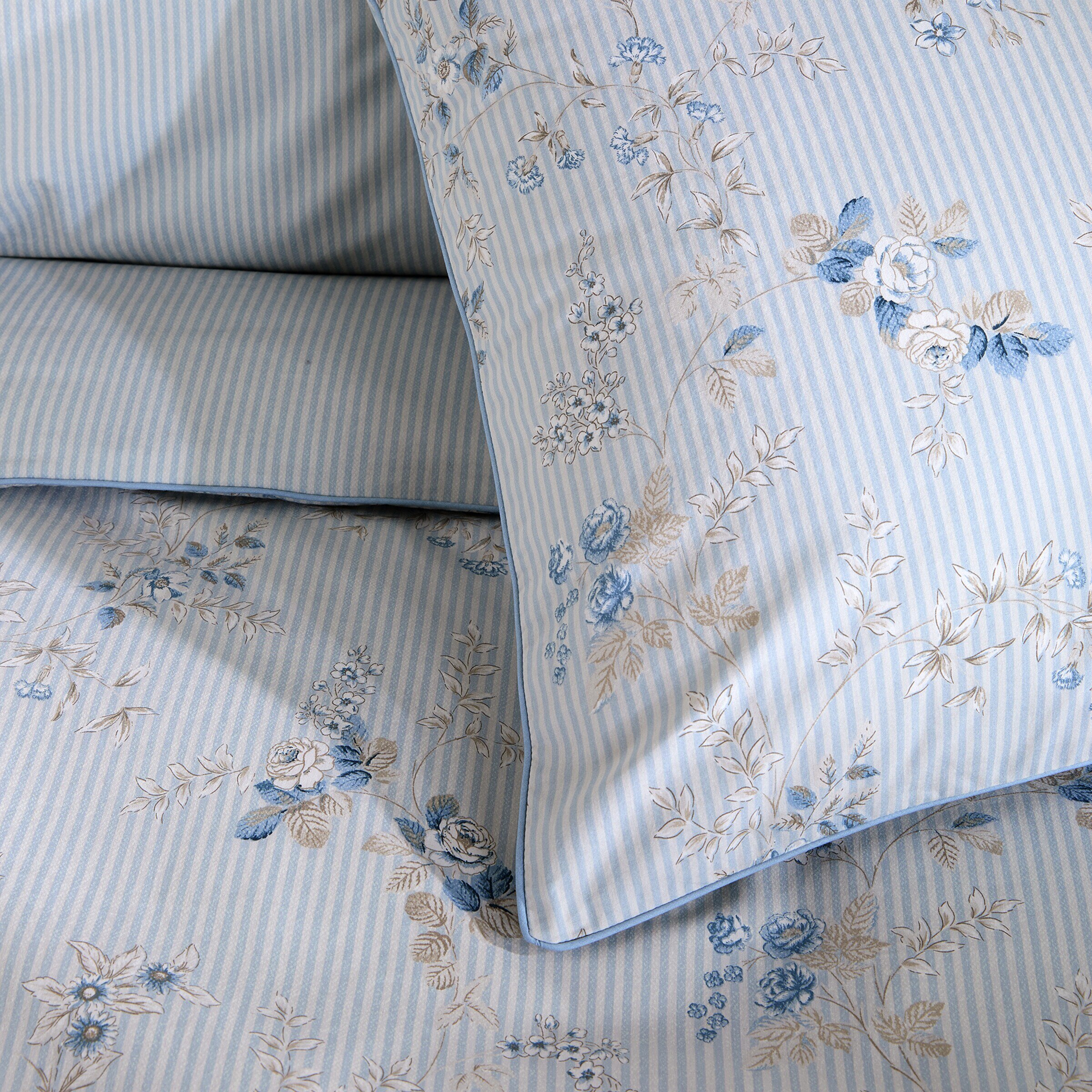 Conjunto de Capa de Edredão de Algodão Village Azul-4