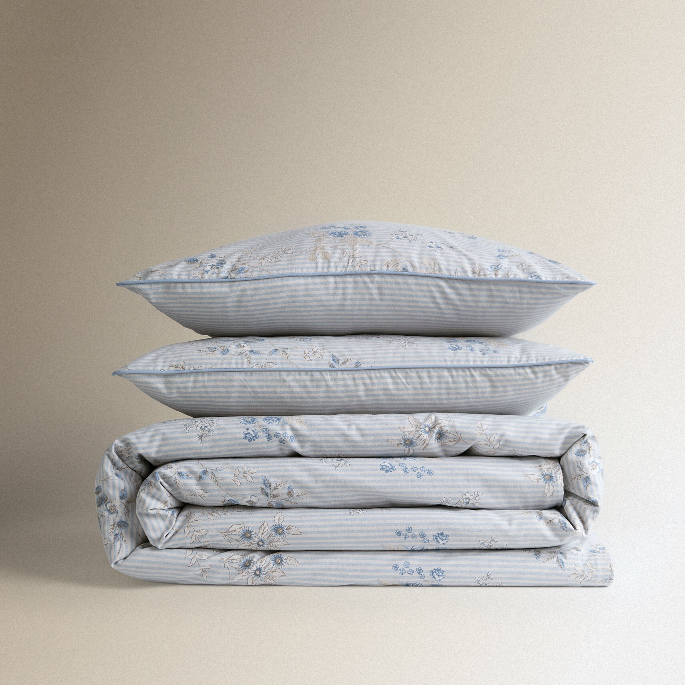 Conjunto de Capa de Edredão de Algodão Village Azul-6