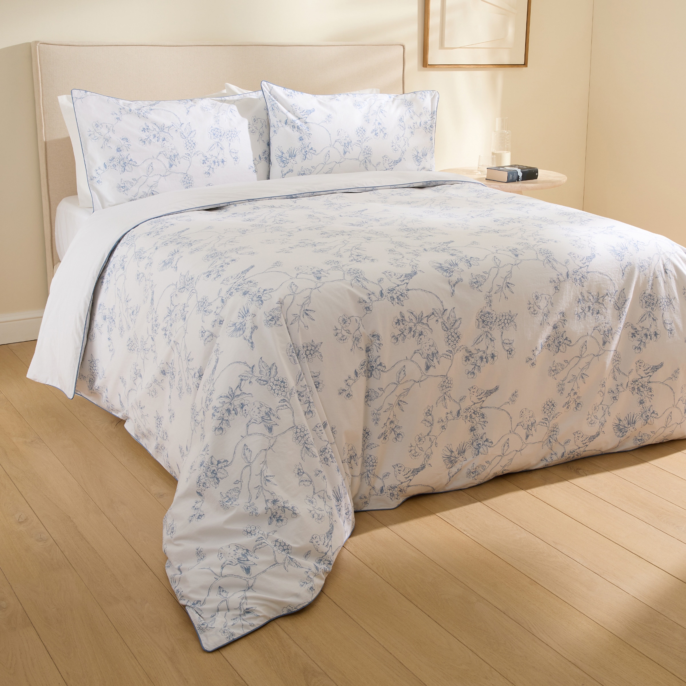 Juego de funda nórdica algodón Birds - Azul Cama 105 cm Azul-1