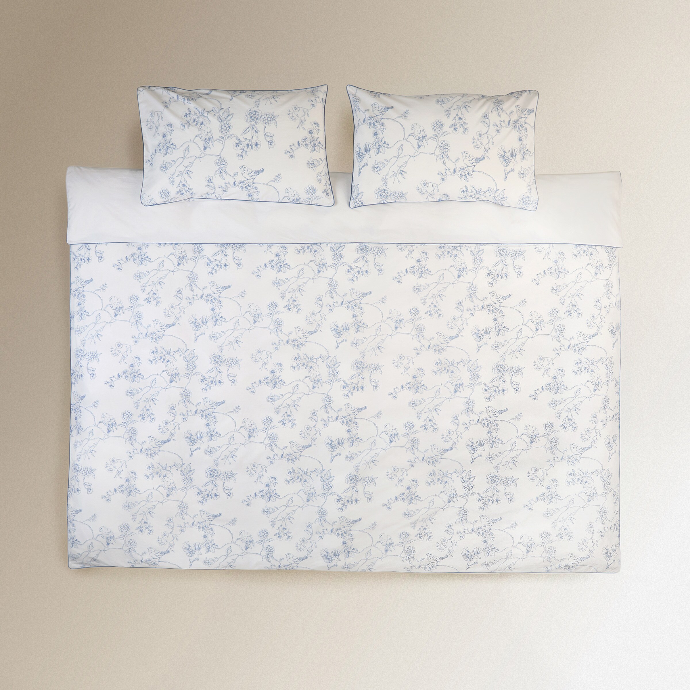 Juego de funda nórdica algodón Birds - Azul Cama 105 cm Azul-2