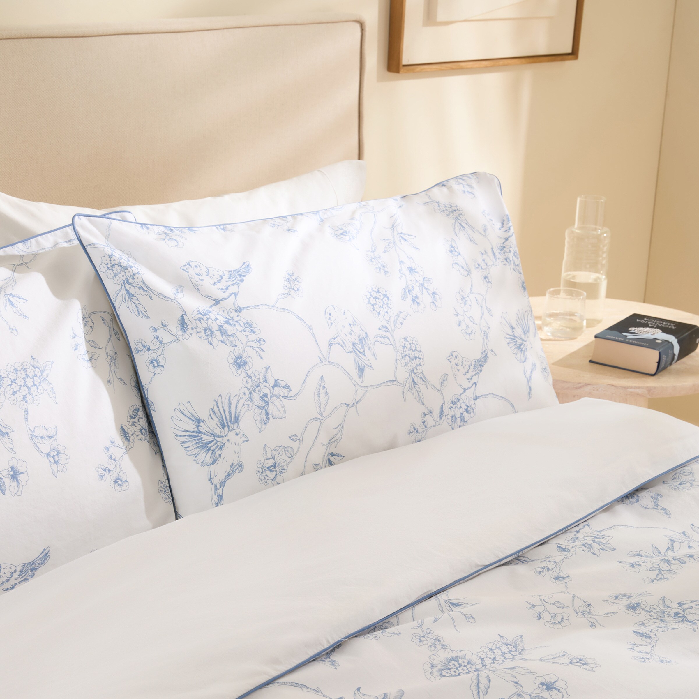 Juego de funda nórdica algodón Birds - Azul Cama 105 cm Azul-3